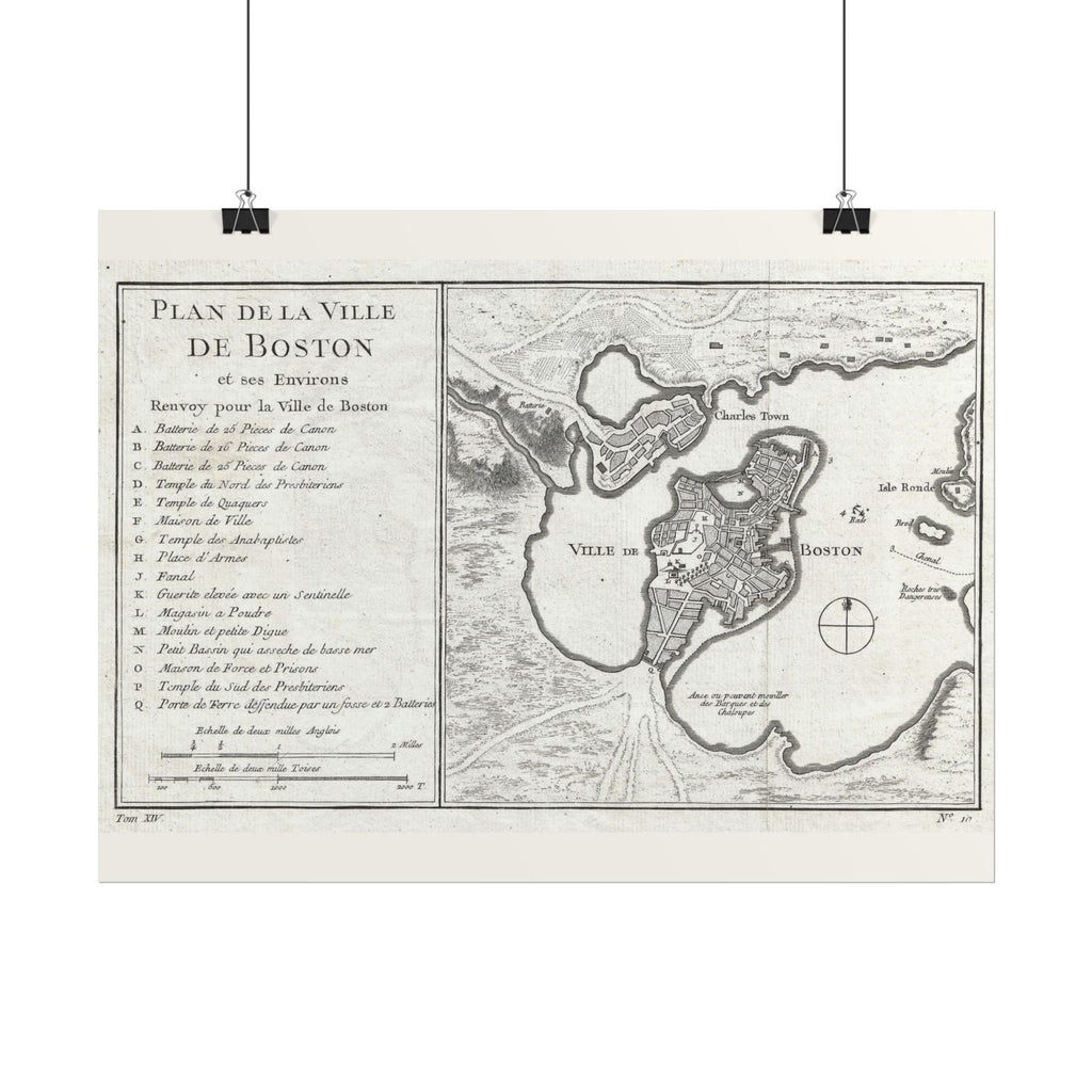 Boston, Massachusetts (c. 1756) Historic City Map Rolled Poster | Vintage Map Wall Art