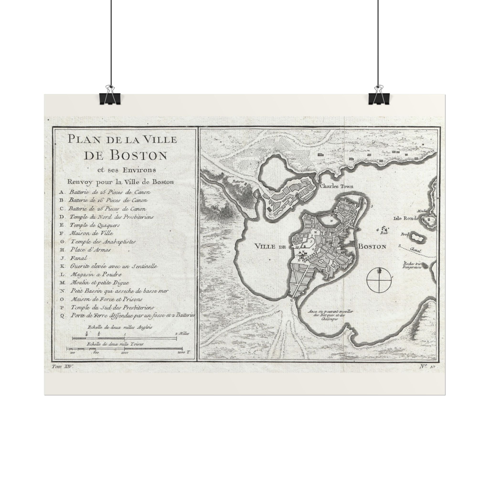 Boston, Massachusetts (c. 1756) Historic City Map Rolled Poster | Vintage Map Wall Art