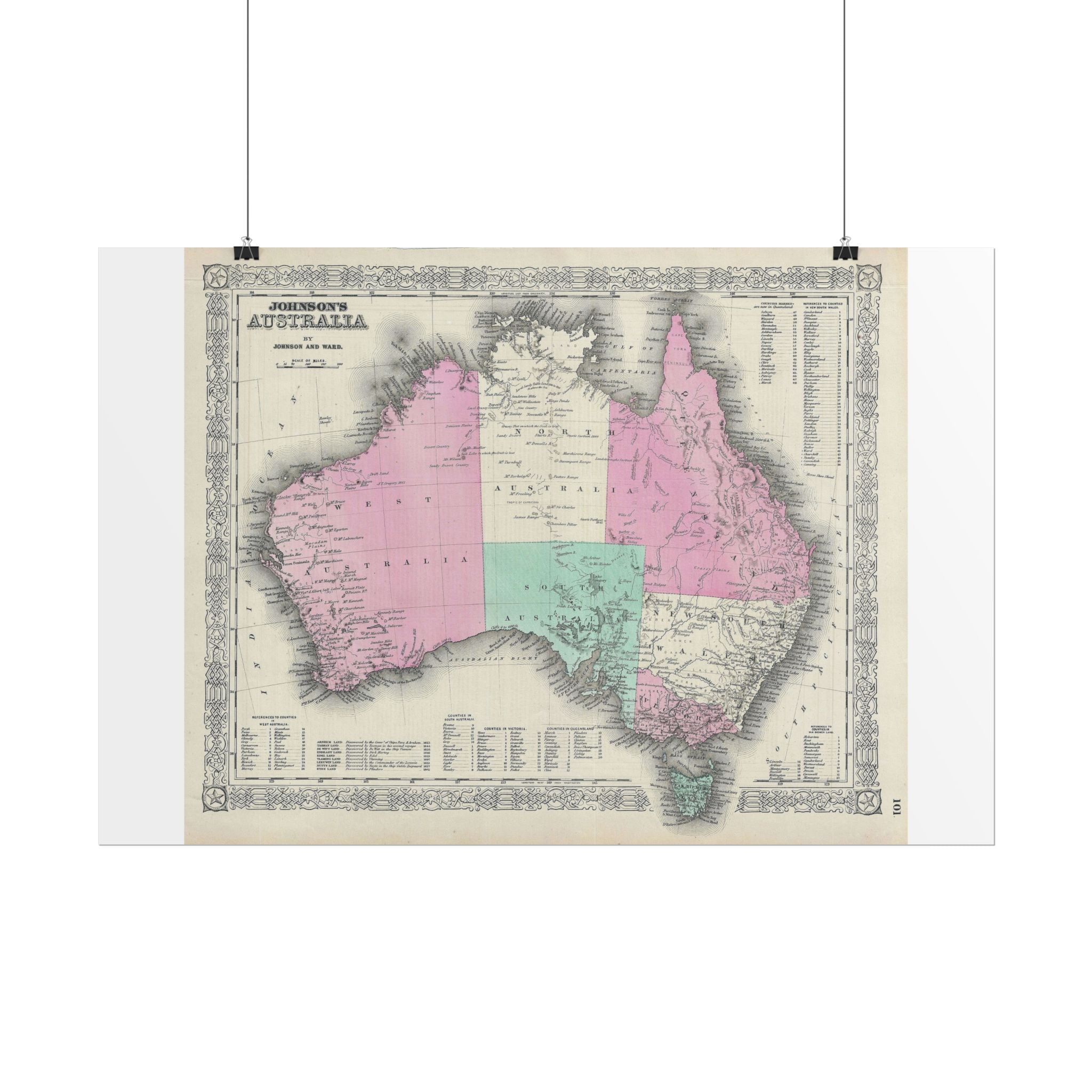 Australia Historic Map (c. 1864) Rolled Poster | Vintage Map Wall Art