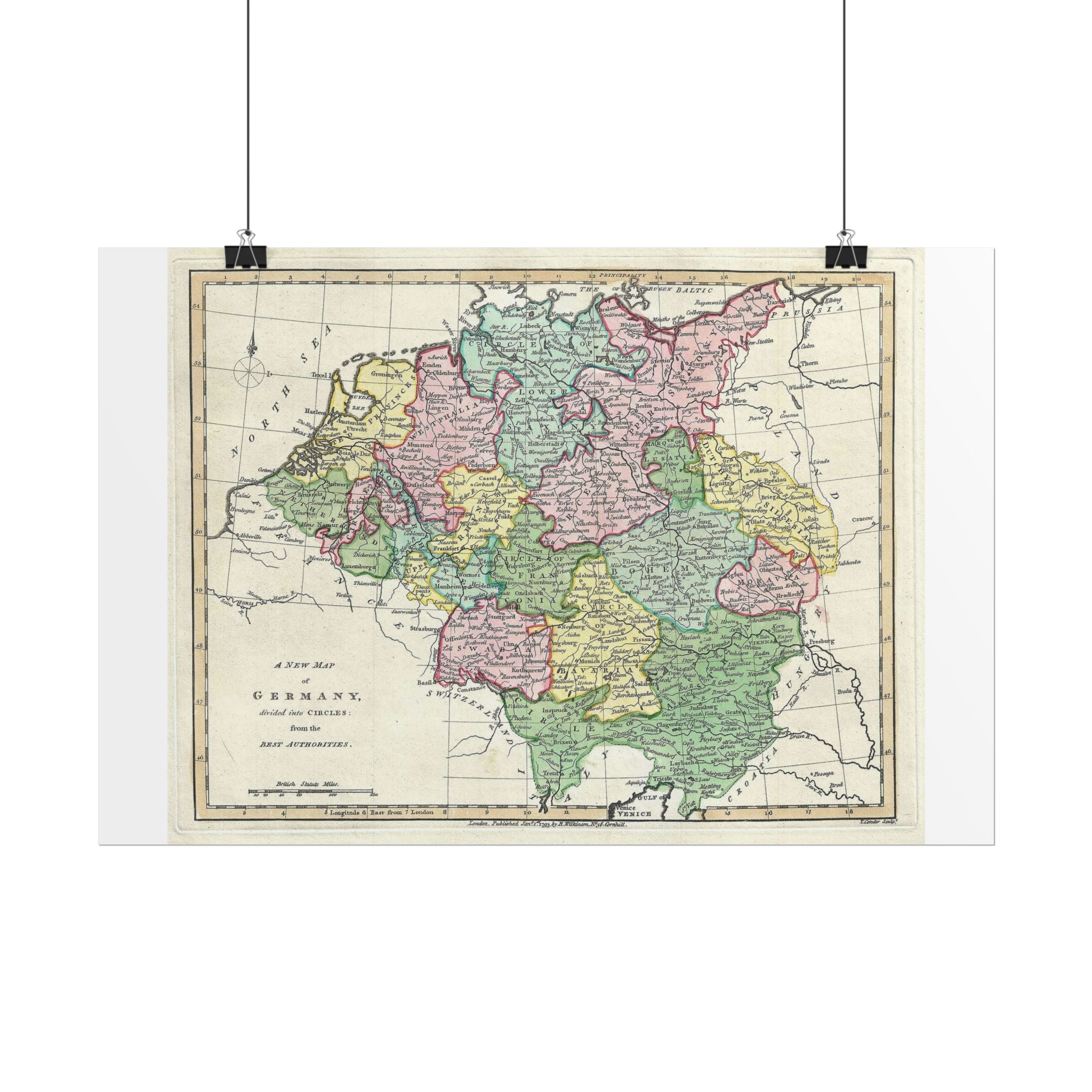 Germany Historic Map (c. 1793) Rolled Poster | Vintage Map Wall Art