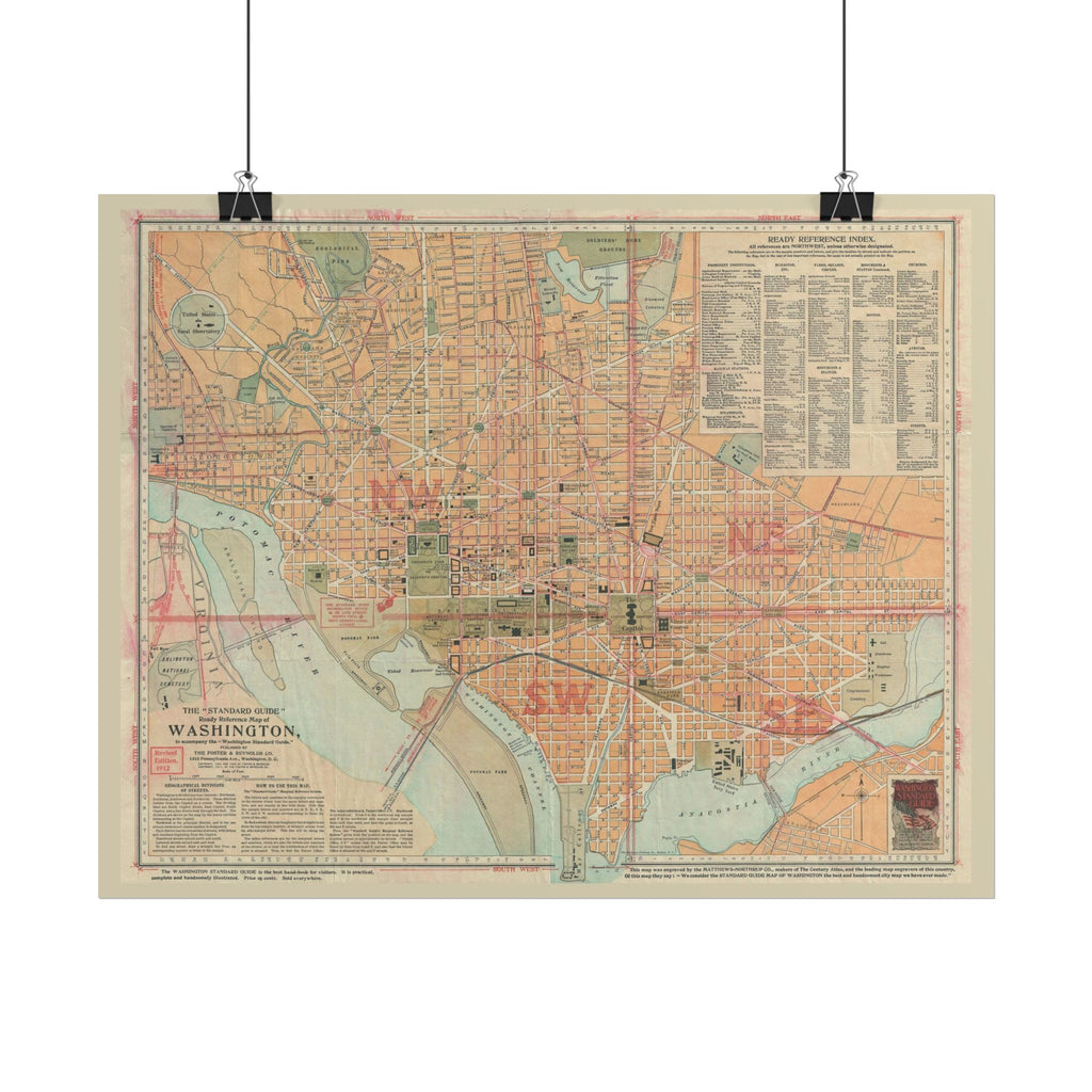 Washington DC (c. 1912) Historic City Map Rolled Poster | Vintage Map Wall Art