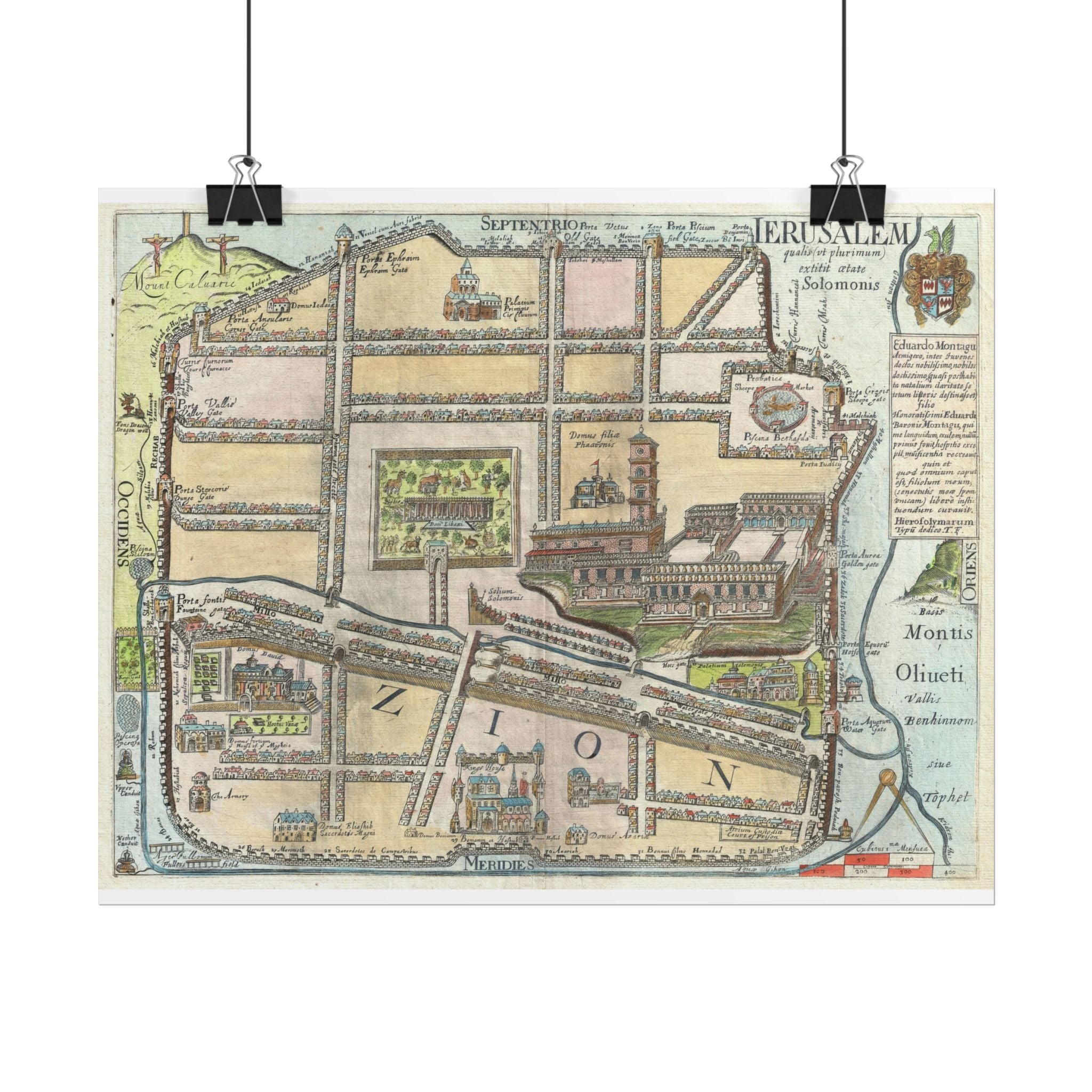 Jerusalem Historic Map (c. 1650) Israel/Palestine Rolled Poster | Vintage Antique City Map
