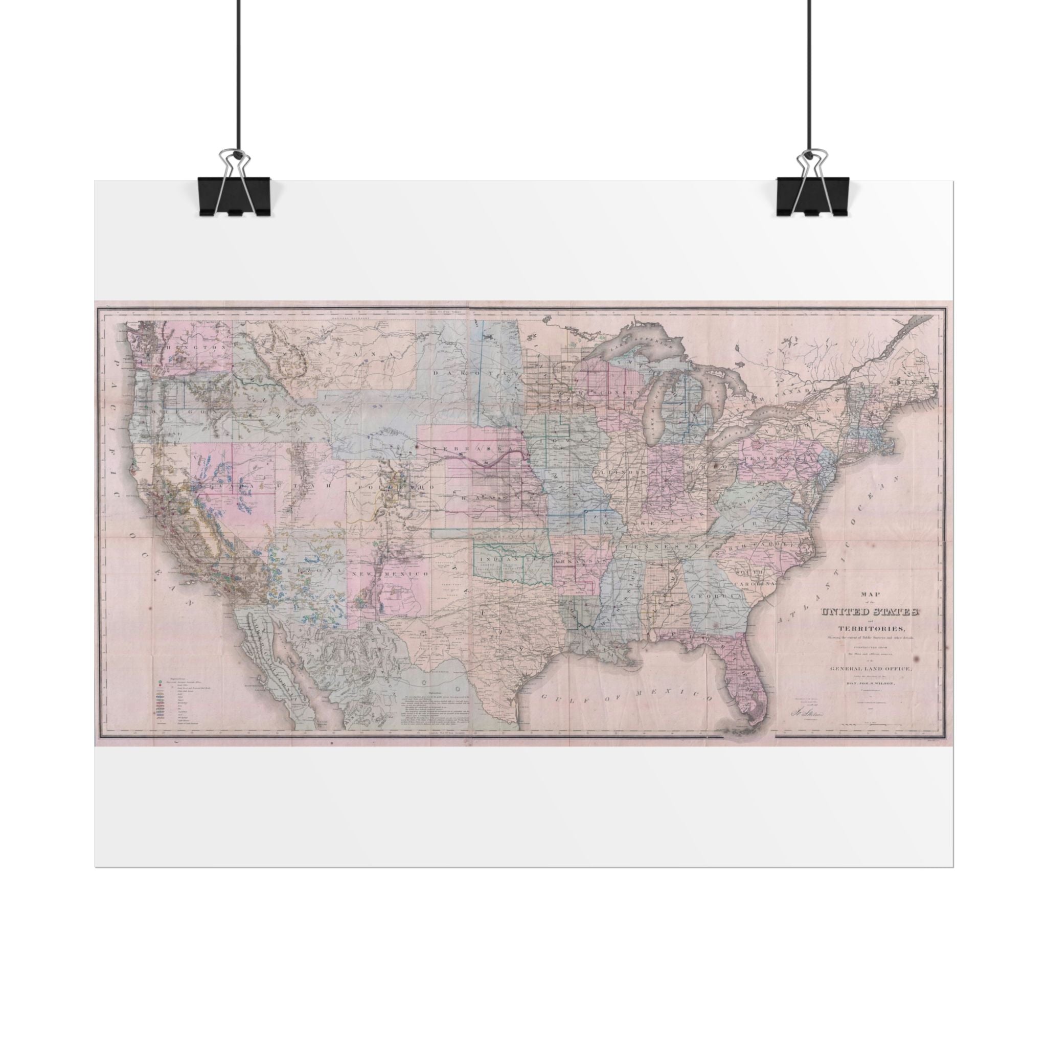 United States of America Historic Map (c. 1867) Rolled Poster | Vintage Map Wall Art