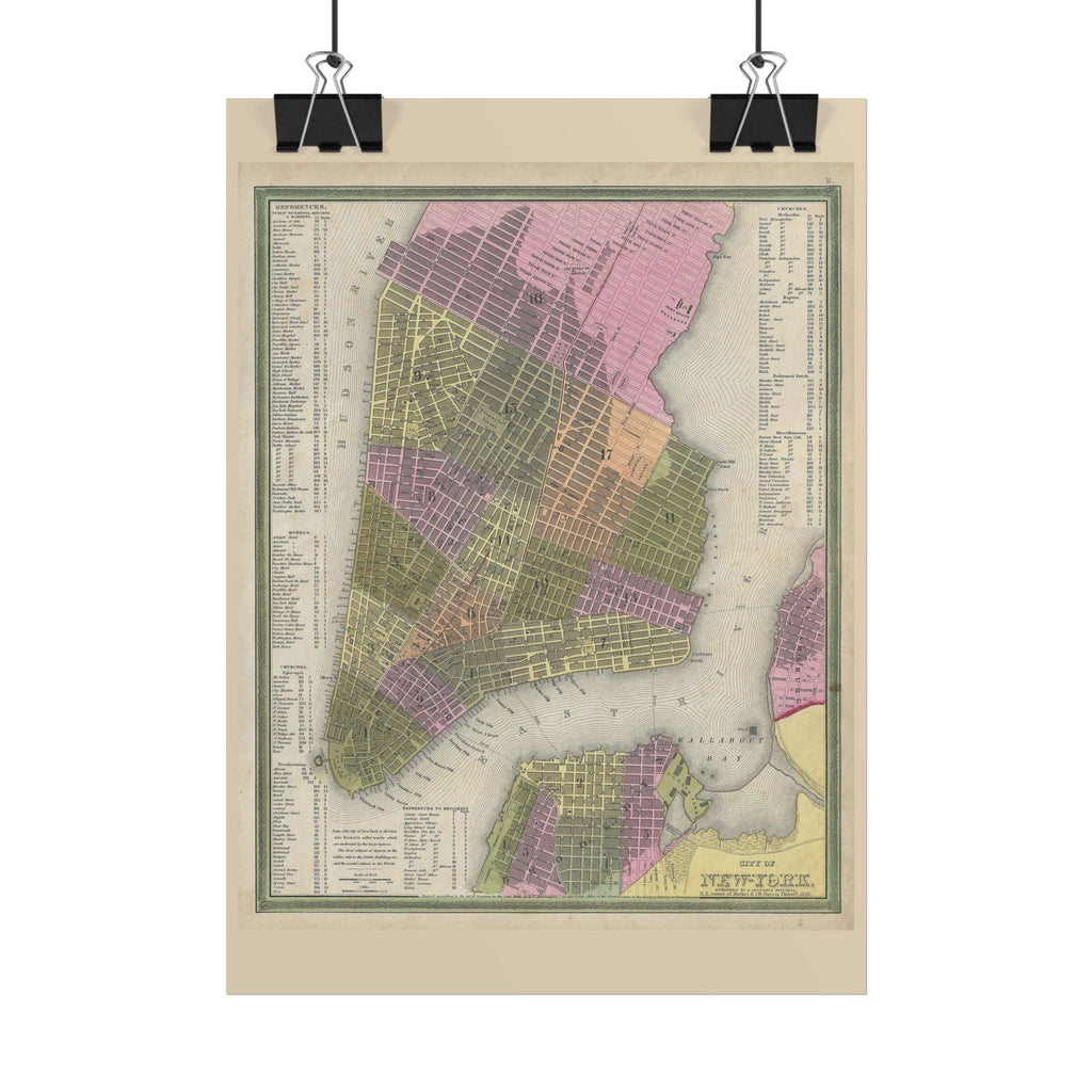 New York City (c. 1846) Historic City Map Rolled Poster | Vintage Map Wall Art