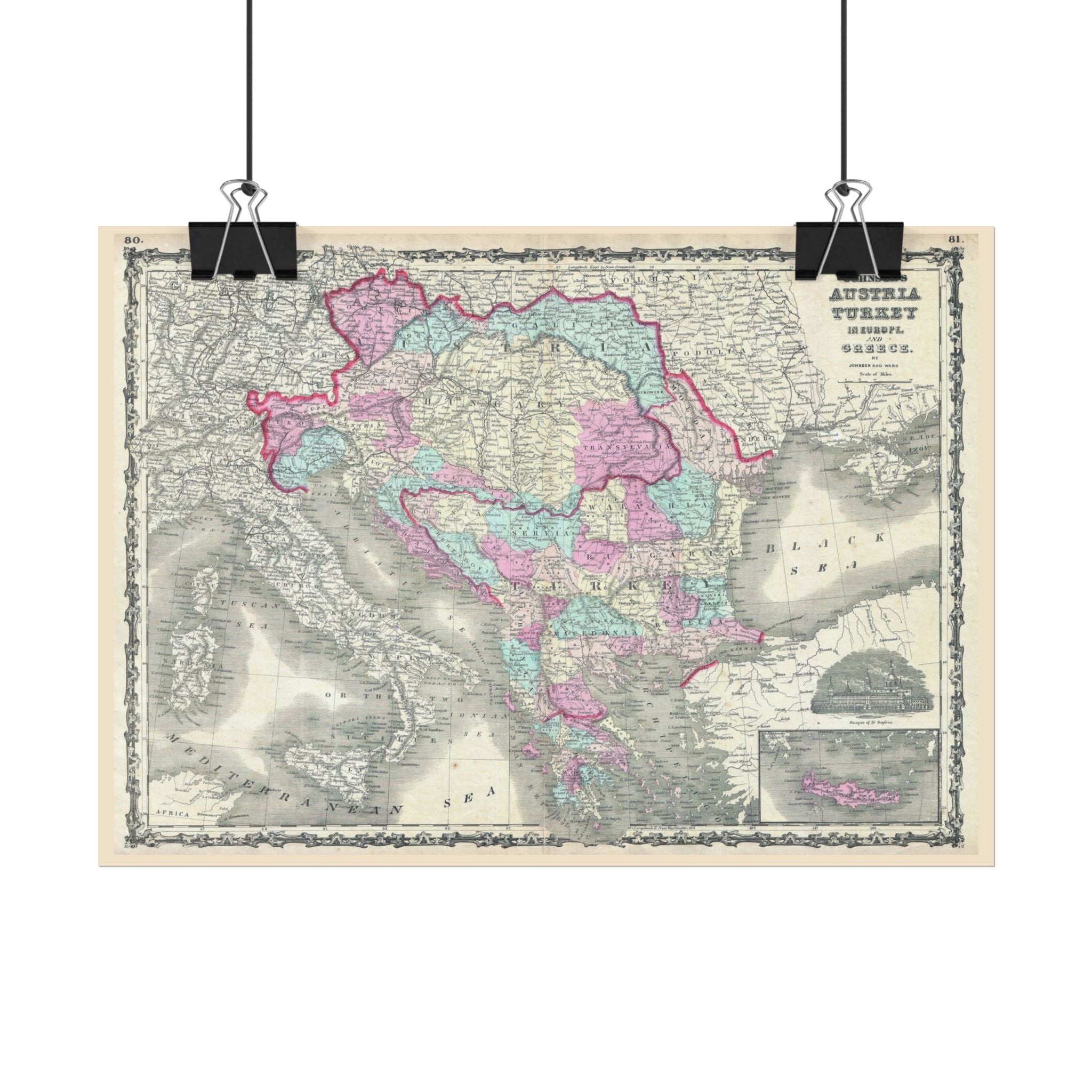 Austria Turkey Historic Map (c. 1862) Rolled Poster | Vintage Map Wall Art