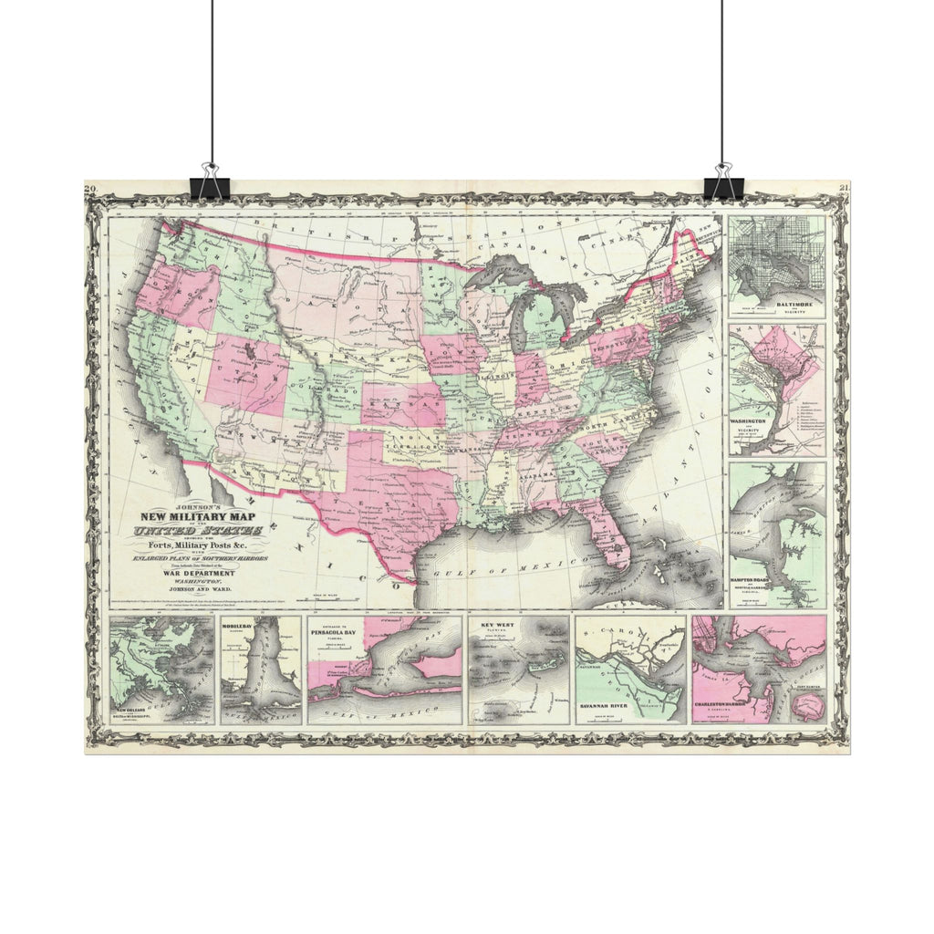 United States of America Historic Military Map (c. 1863) Rolled Poster | Vintage Map Wall Art