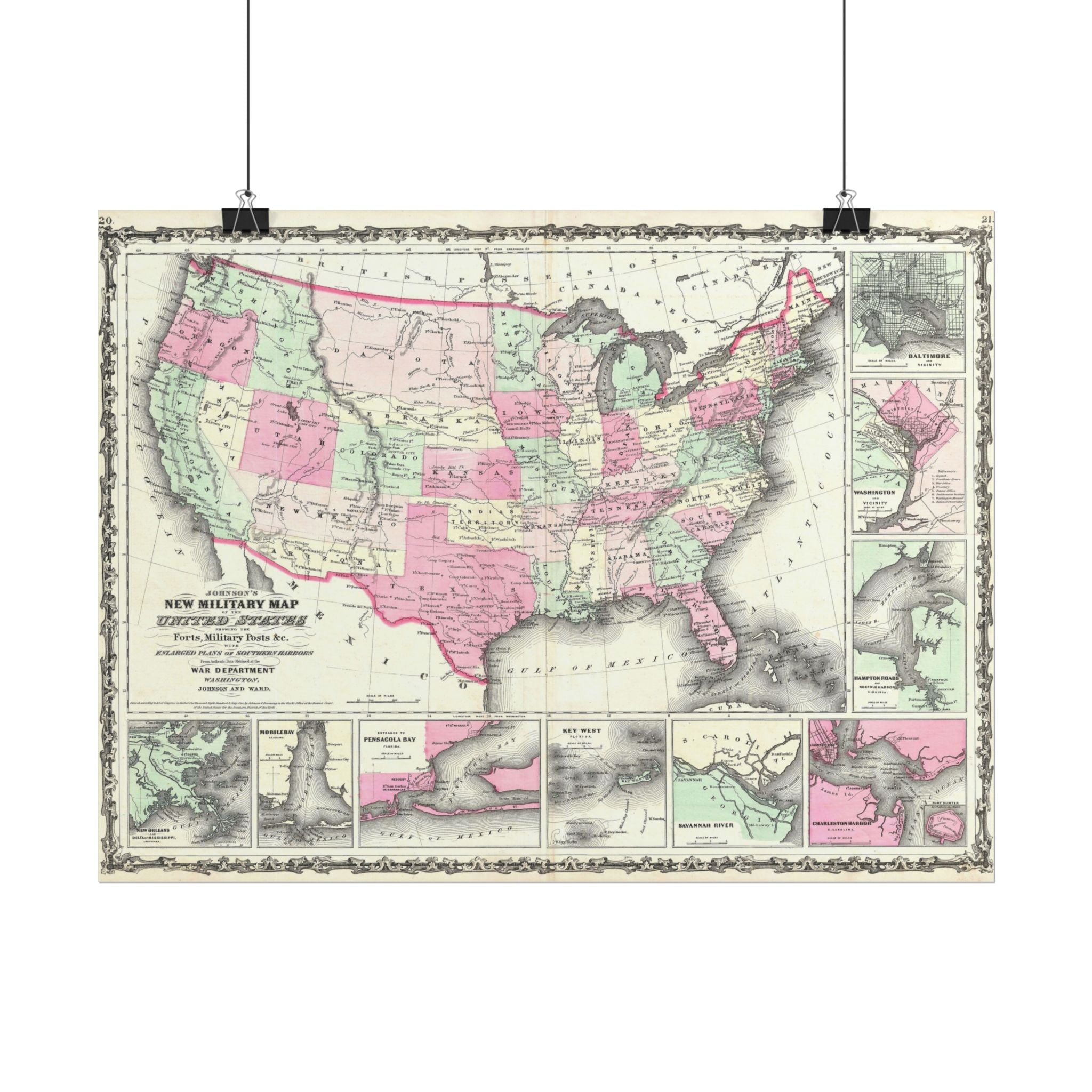 United States of America Historic Military Map (c. 1863) Rolled Poster | Vintage Map Wall Art