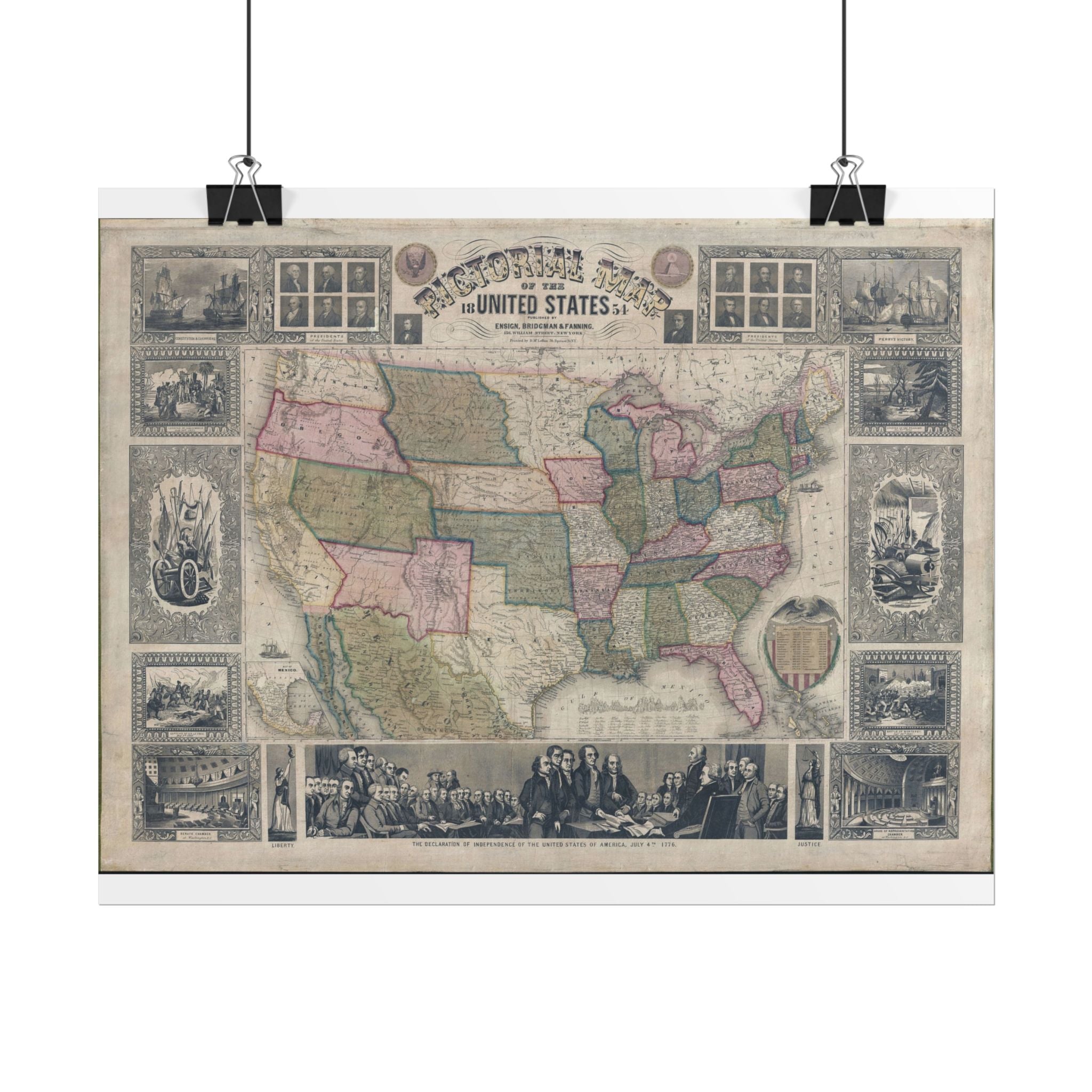 United States of America Historic Map (c. 1854) Rolled Poster | Vintage Map Wall Art