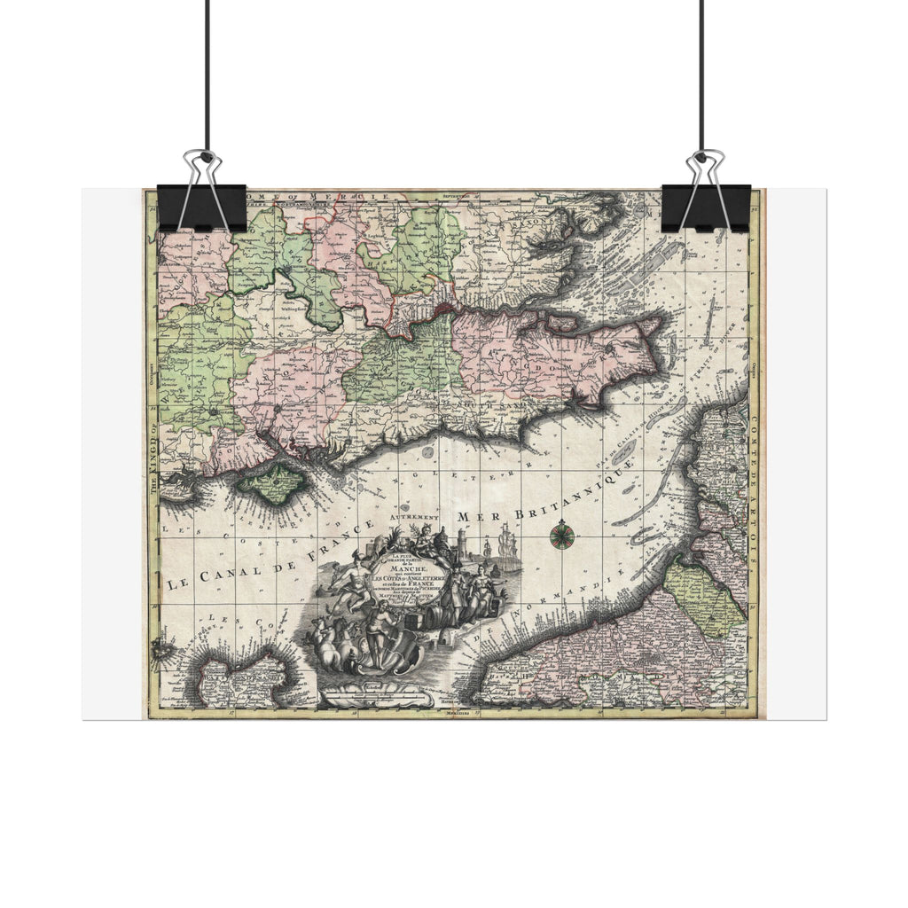English Channel Historic Map (c. 1730) Rolled Poster | Vintage Map Wall Art