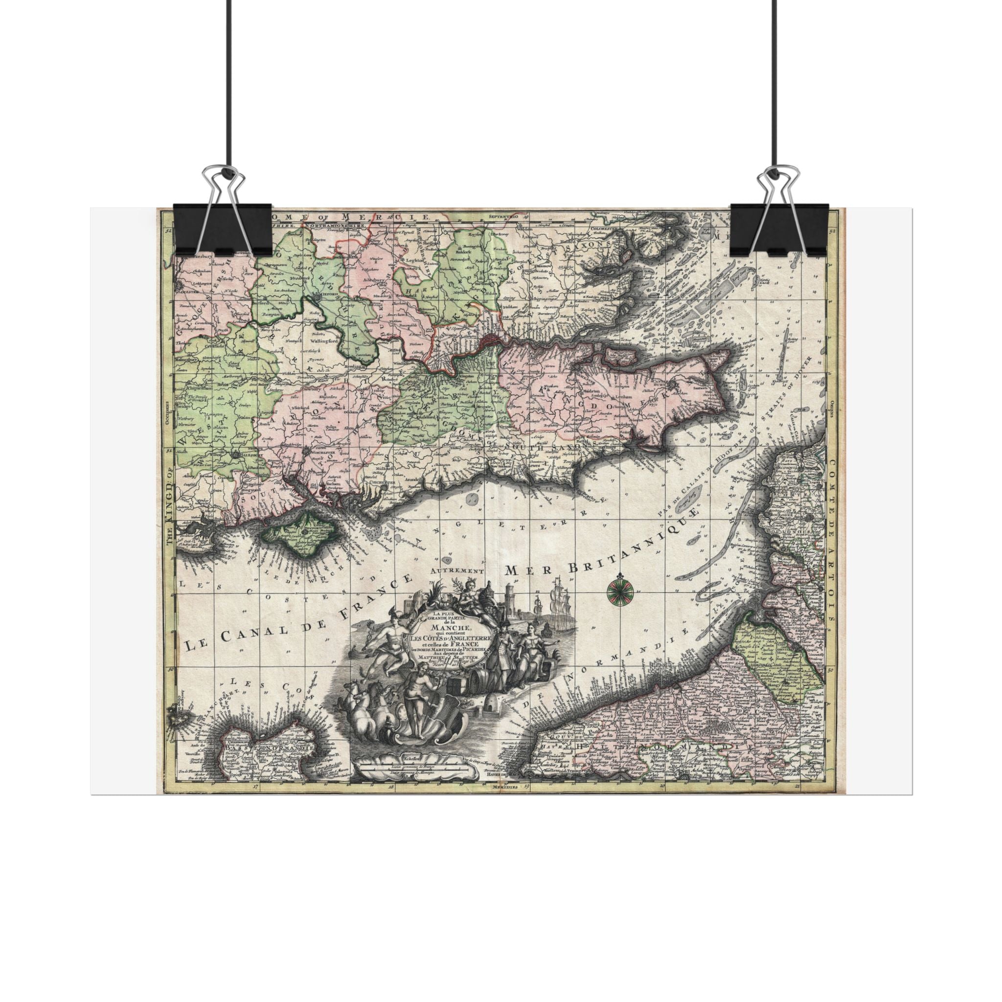English Channel Historic Map (c. 1730) Rolled Poster | Vintage Map Wall Art