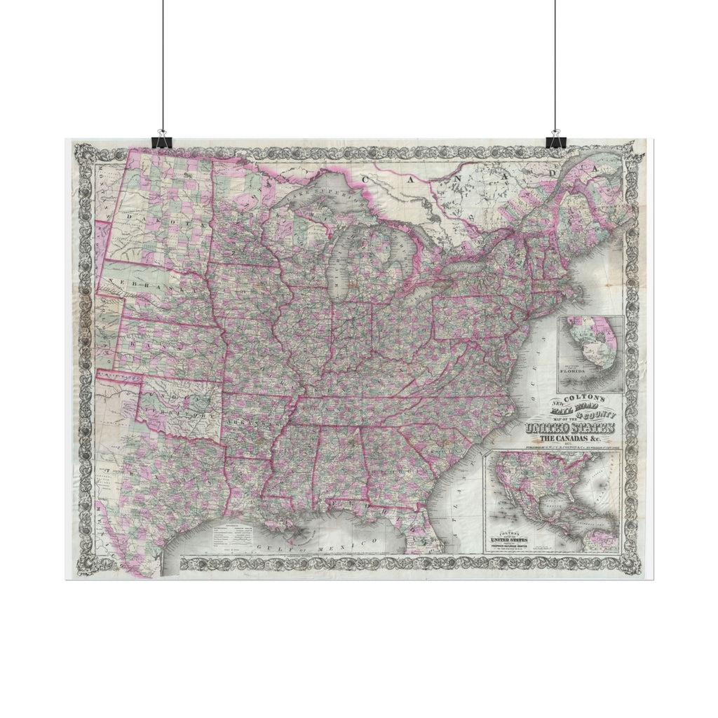 United States of America Historic Railroad Map (c. 1875) Rolled Poster | Vintage Map Wall Art