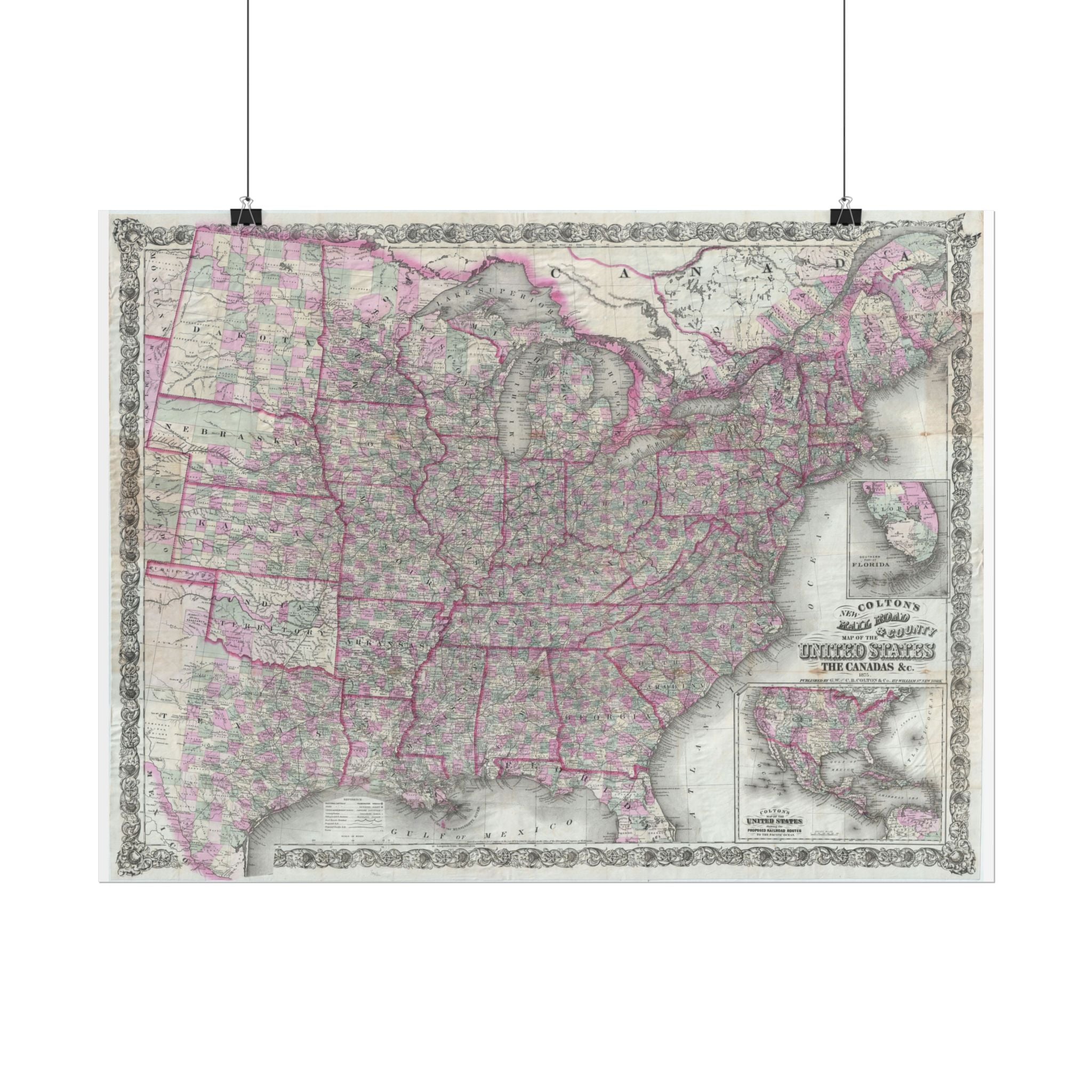 United States of America Historic Railroad Map (c. 1875) Rolled Poster | Vintage Map Wall Art