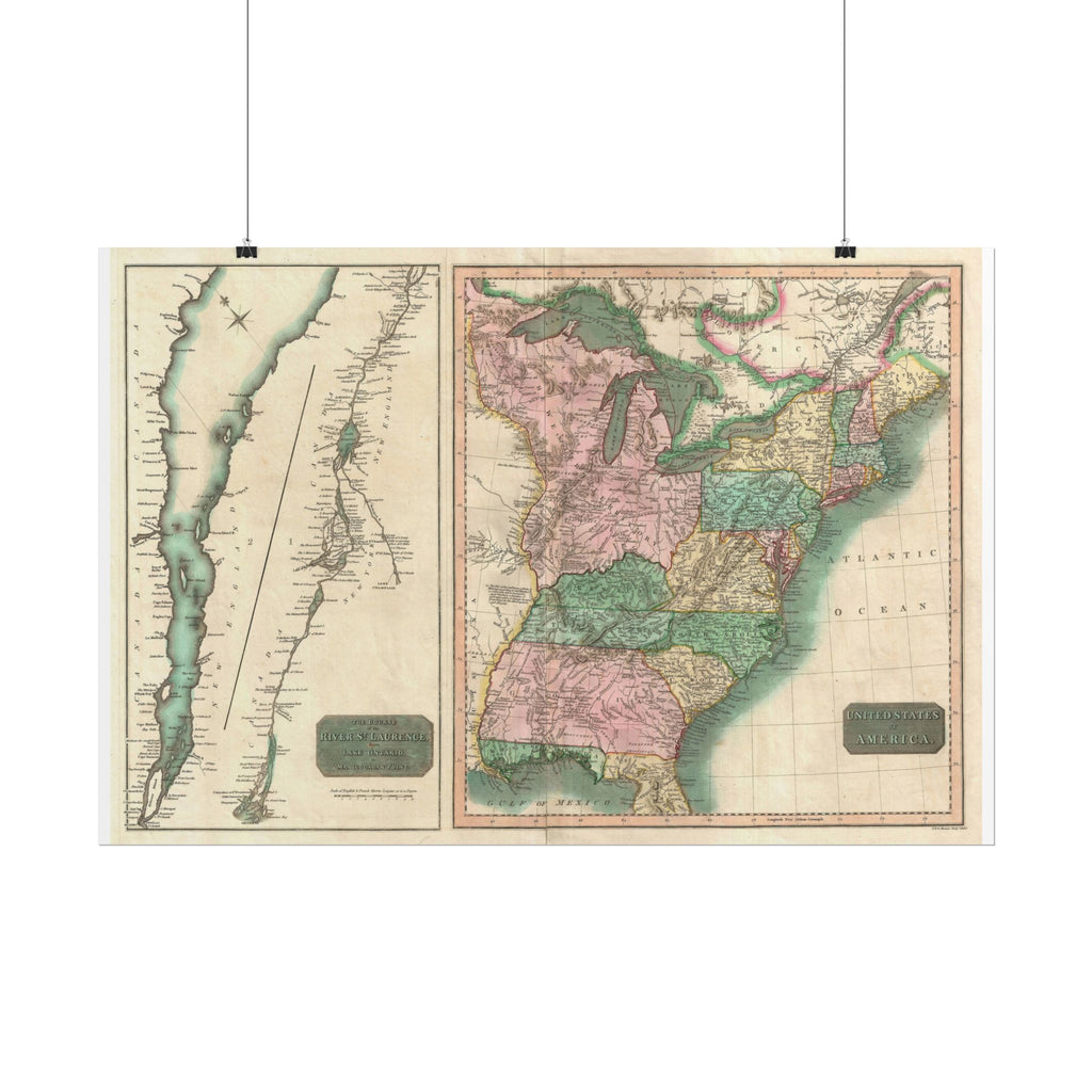 United States of America Historic Map (c. 1814) Rolled Poster | Vintage Map Wall Art