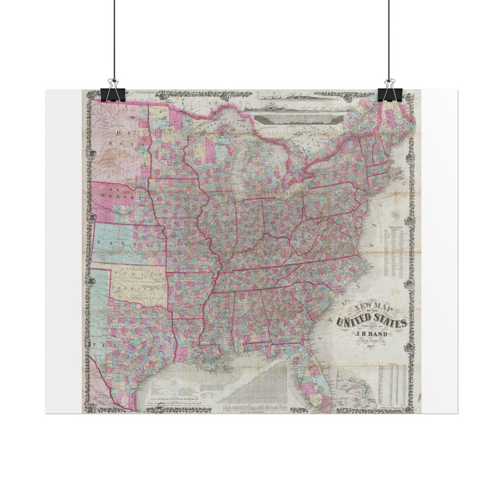 United States of America Historic Map (c. 1867) Rolled Poster | Vintage Map Wall Art
