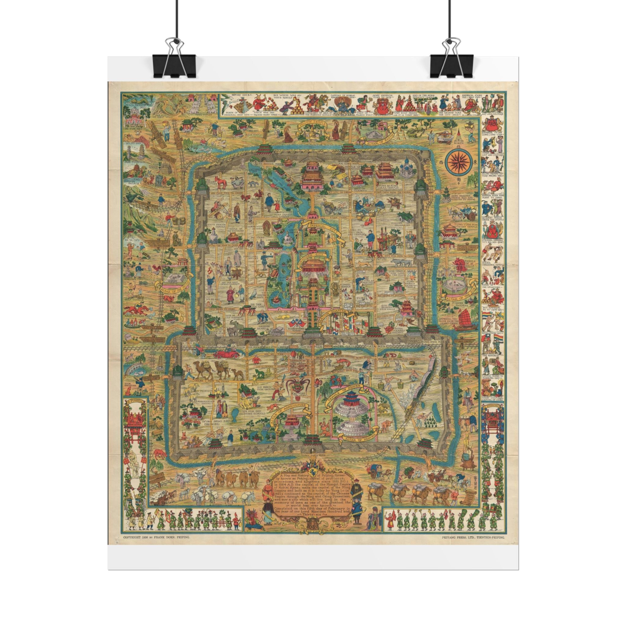 Beijing, China Historic City Map (c. 1936) Rolled Poster | Vintage Map Wall Art