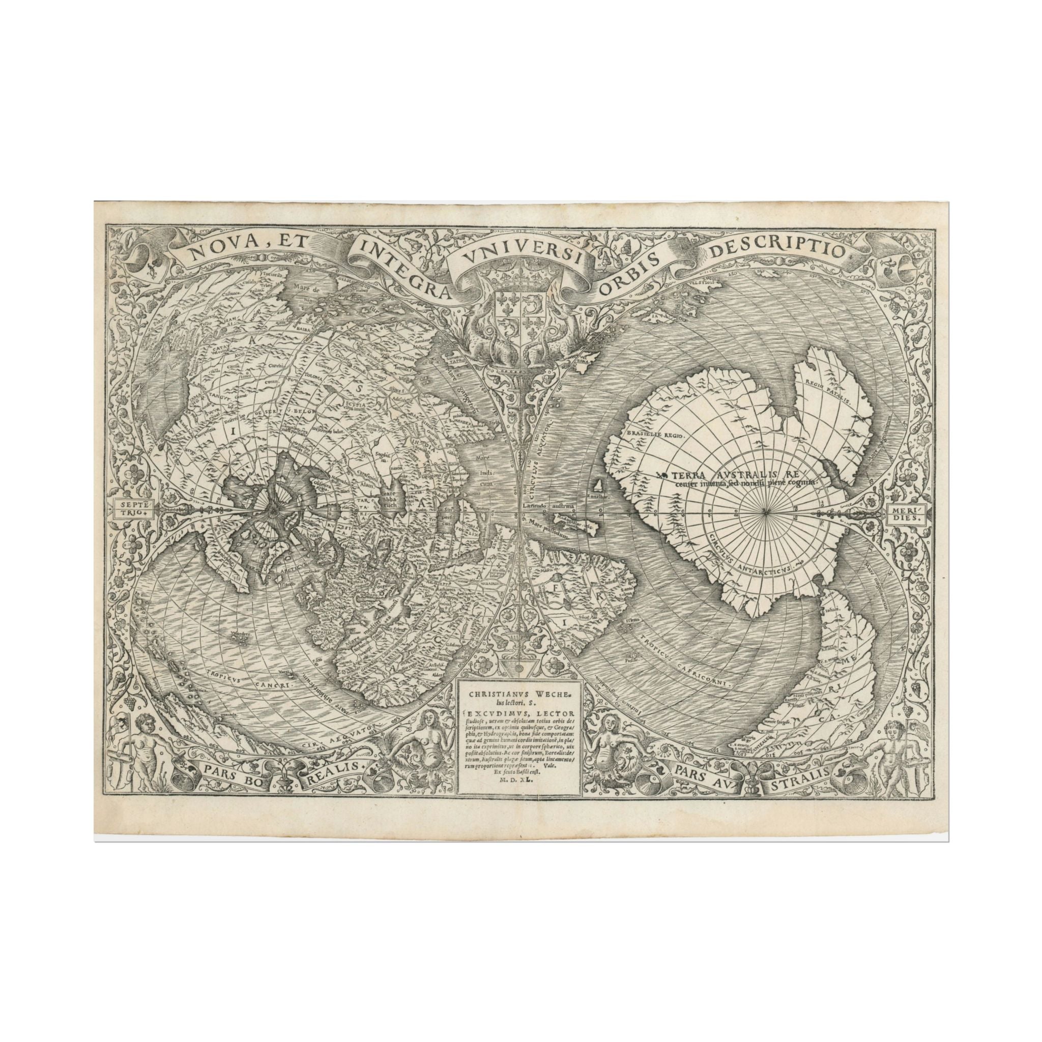 World Atlas Historic Map (c. 1540) Rolled Poster | Vintage Map Wall Art