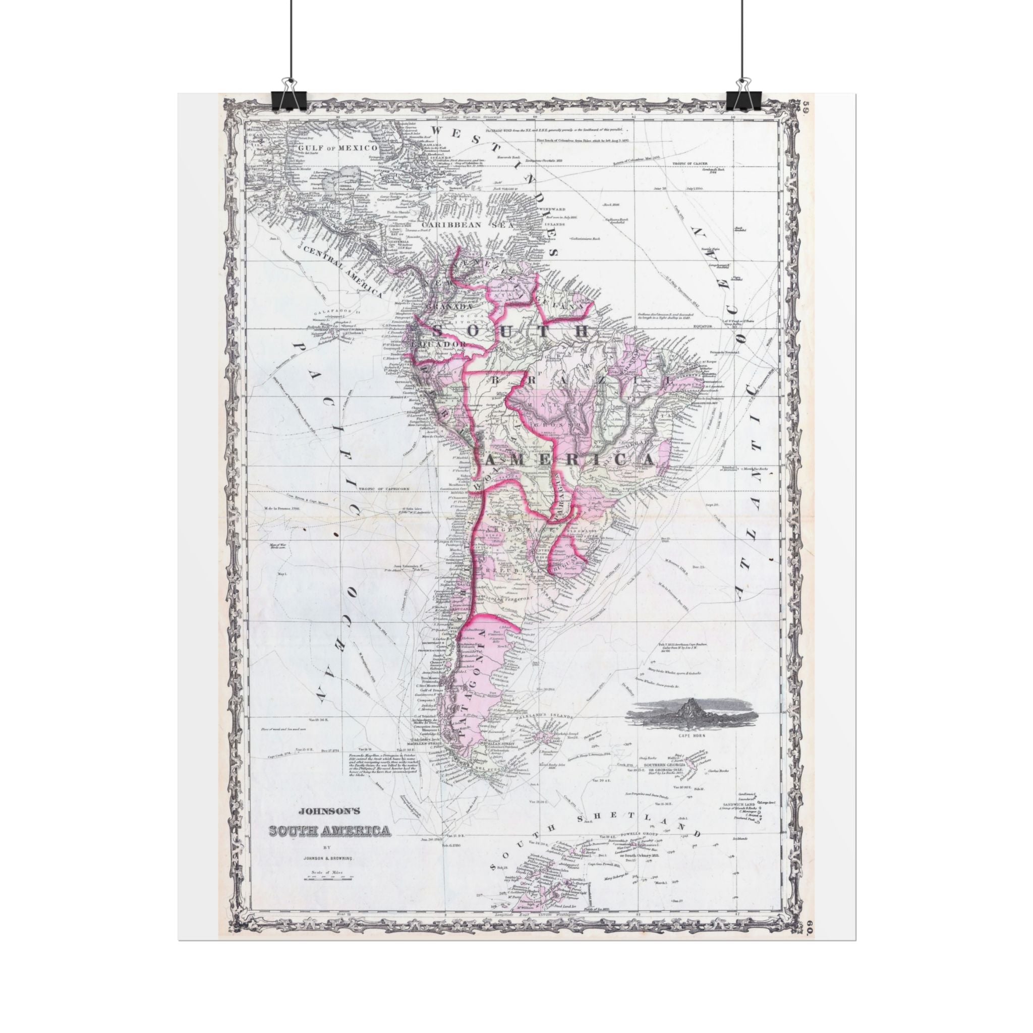 South America Antique Map (c. 1862) Rolled Poster | Vintage Map Wall Art