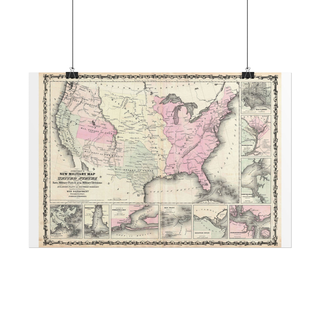 United States of America Historic Military Map (c. 1861) Rolled Poster | Vintage Map Wall Art