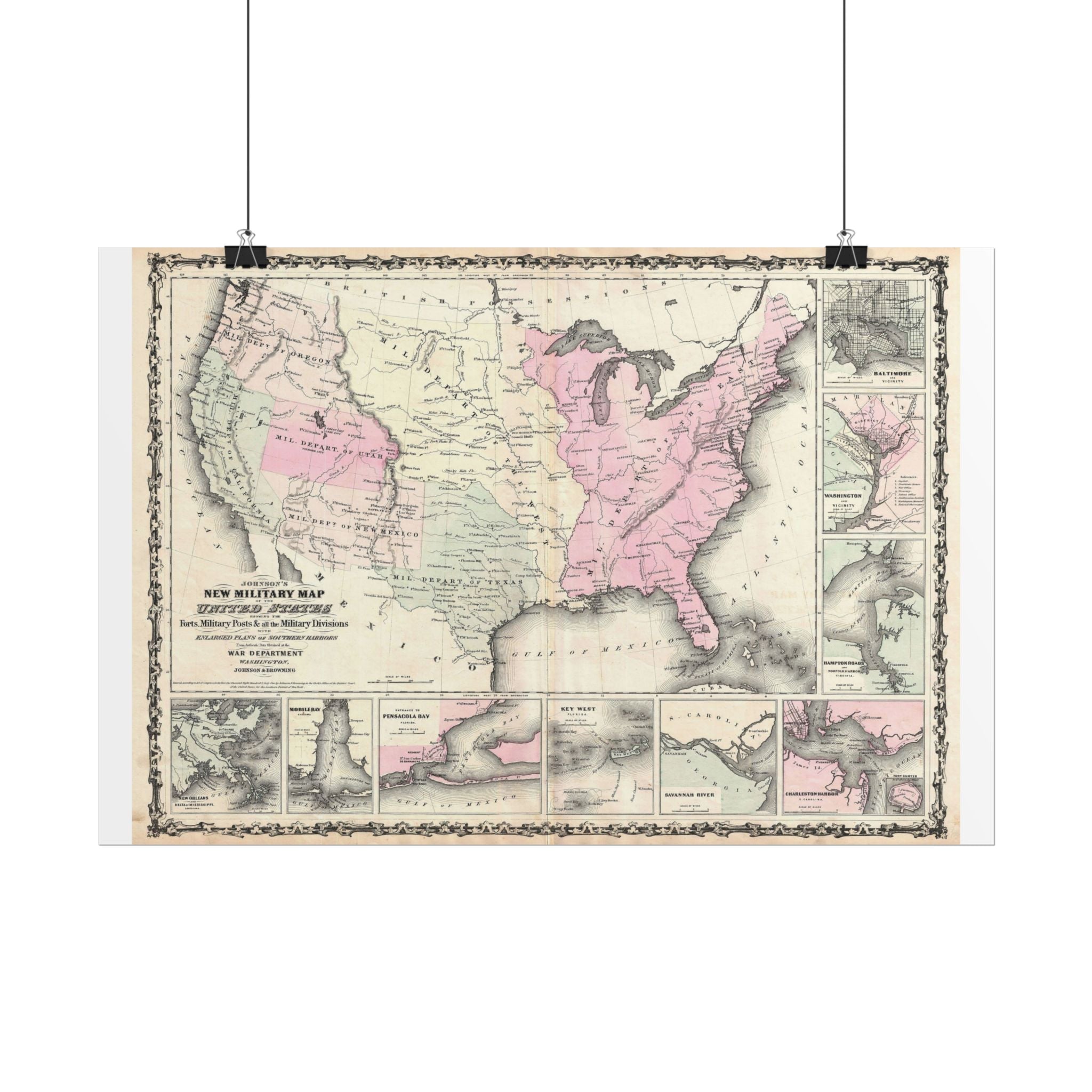 United States of America Historic Military Map (c. 1861) Rolled Poster | Vintage Map Wall Art