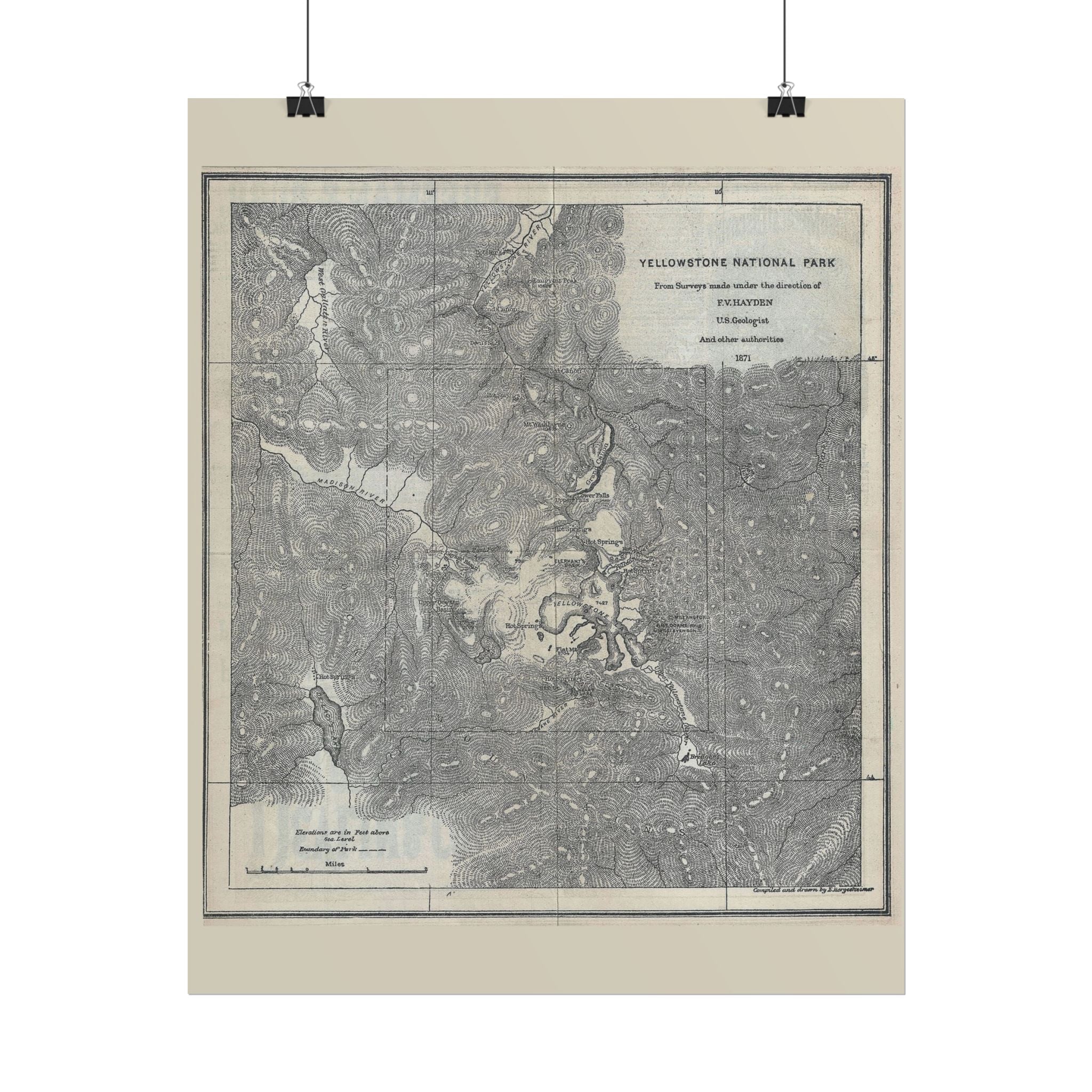 Yellowstone Geologic Survey (c. 1871) Historic Map Rolled Poster | Antique Map Wall Art