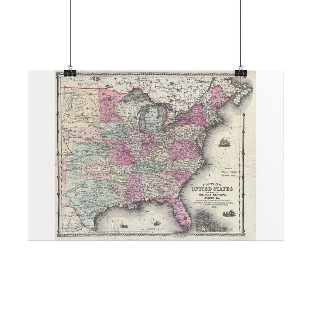 United States of America Historic Map (c. 1862) Rolled Poster | Vintage Map Wall Art
