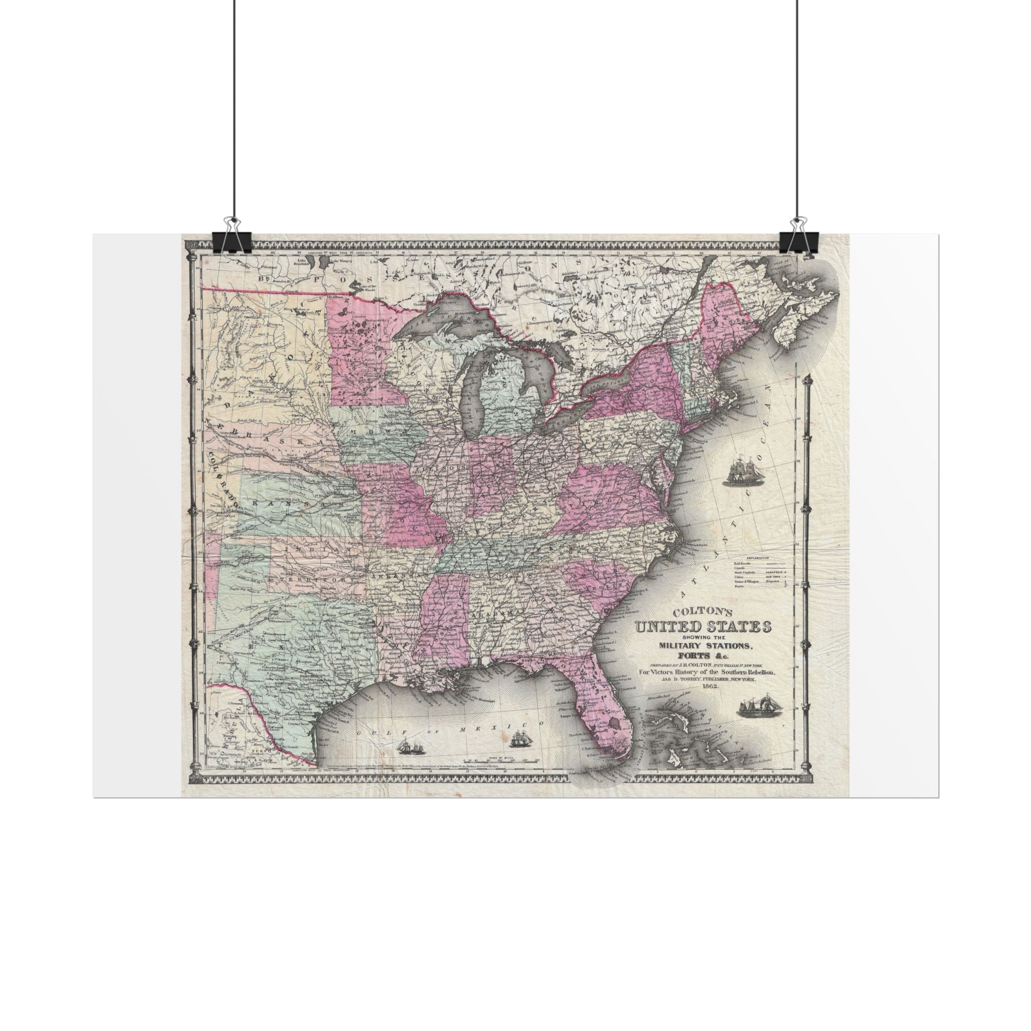 United States of America Historic Map (c. 1862) Rolled Poster | Vintage Map Wall Art
