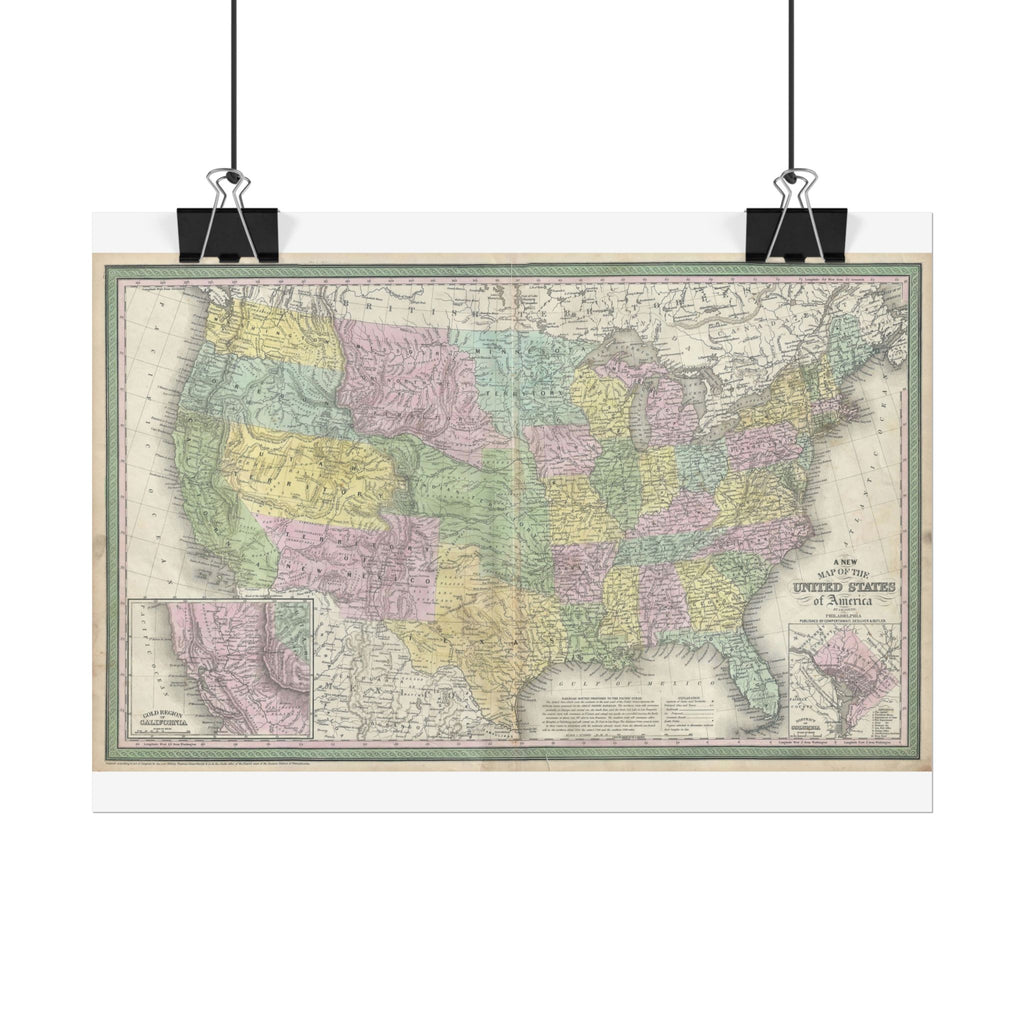United States of America Historic Map (c. 1854) Rolled Poster | Vintage Map Wall Art