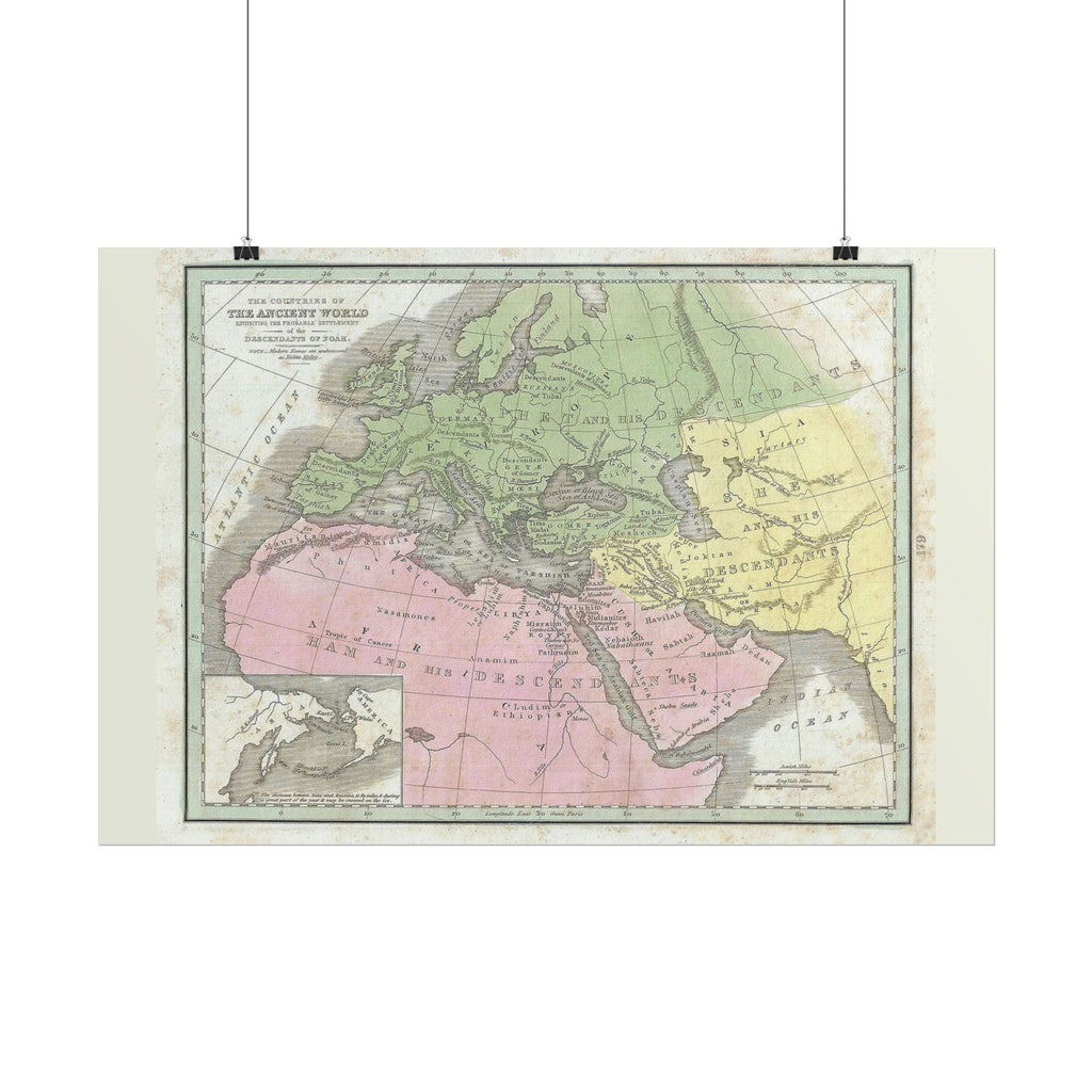 The Ancient World Decendants of Noah Historic Map (c. 1835) Rolled Poster | Antique Map Wall Art