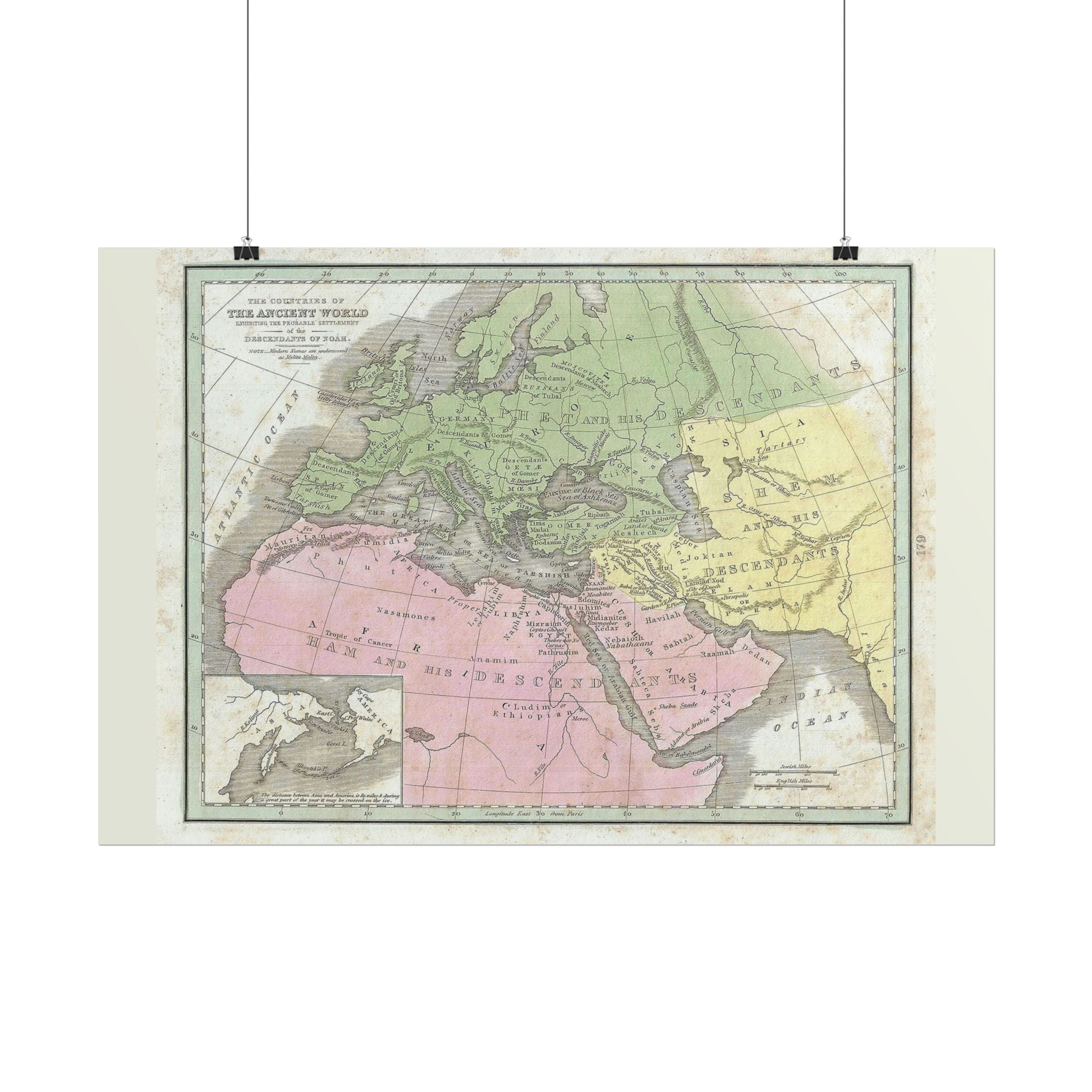 The Ancient World Decendants of Noah Historic Map (c. 1835) Rolled Poster | Antique Map Wall Art