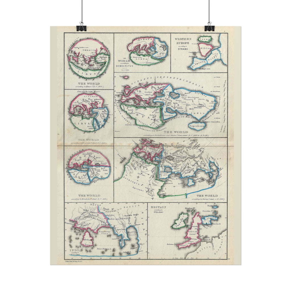 The Ancient World according to Homer, Ptolomy, Democritus, et al. Historic Map (c. 1867) Rolled Poster | Antique Map Wall Art