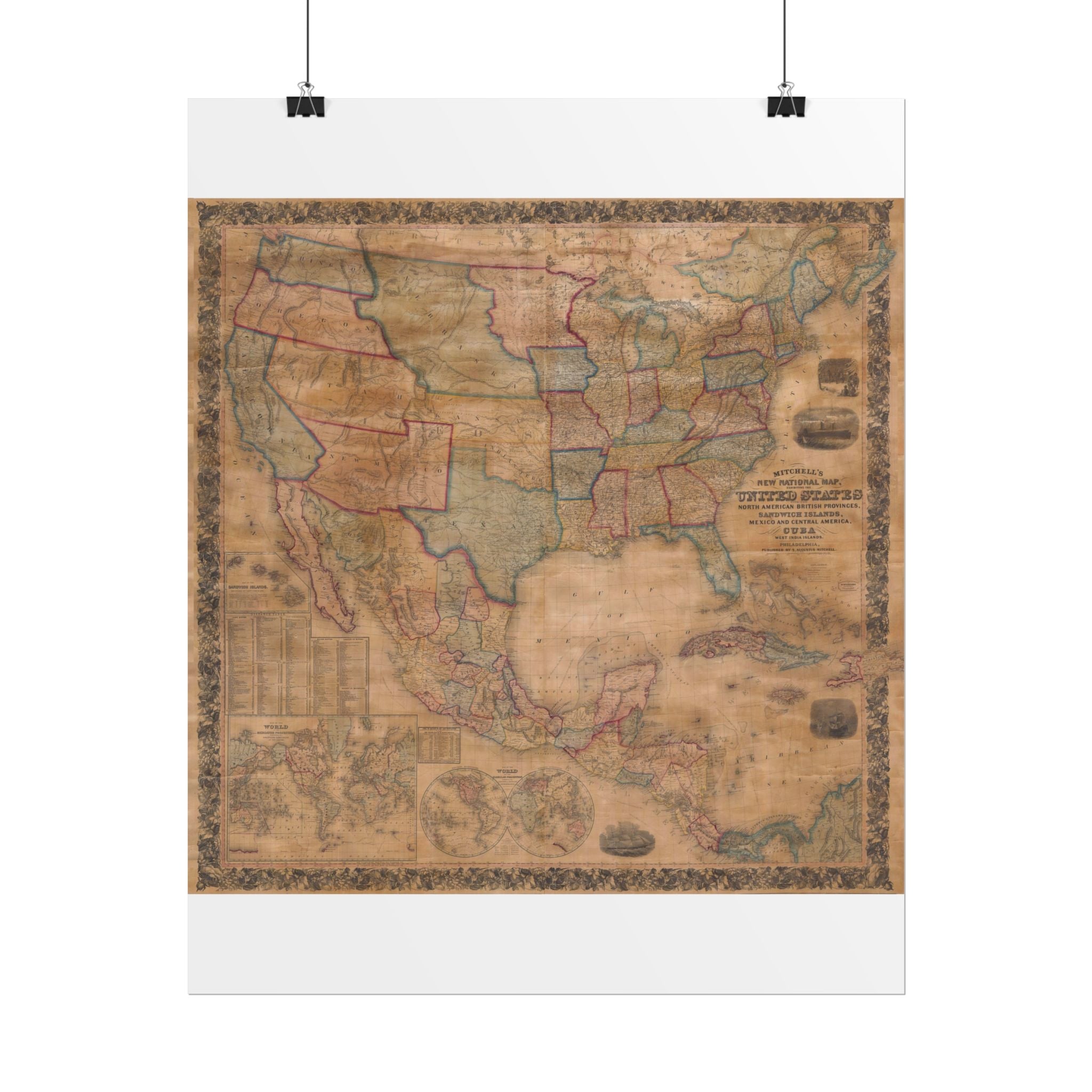 North America Antique Map of (c. 1856) Rolled Poster | Old Map Wall Art