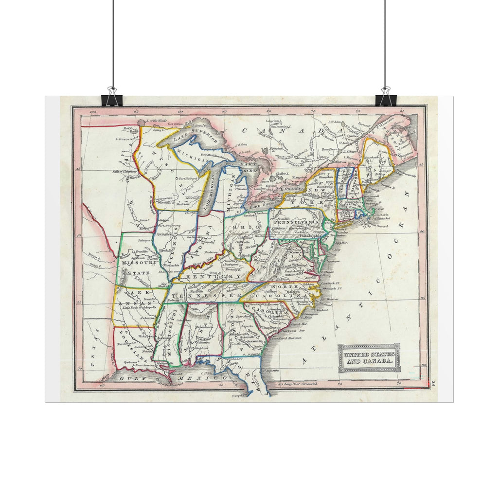 United States of America Historic Map (c. 1845) Rolled Poster | Vintage Map Wall Art