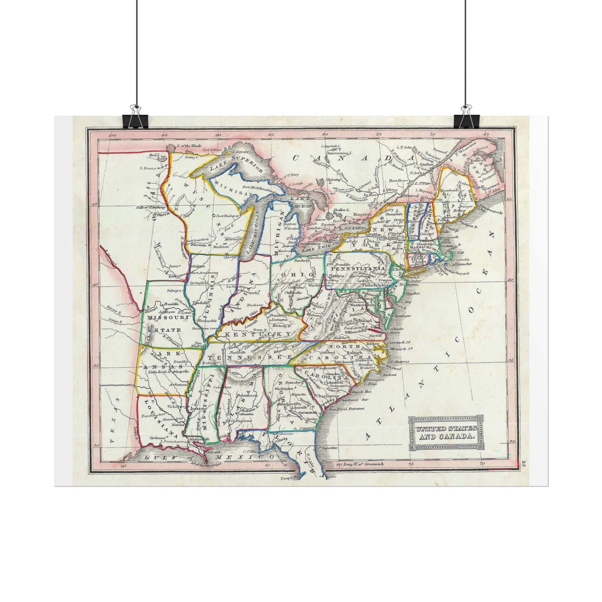 United States of America Historic Map (c. 1845) Rolled Poster | Vintage Map Wall Art