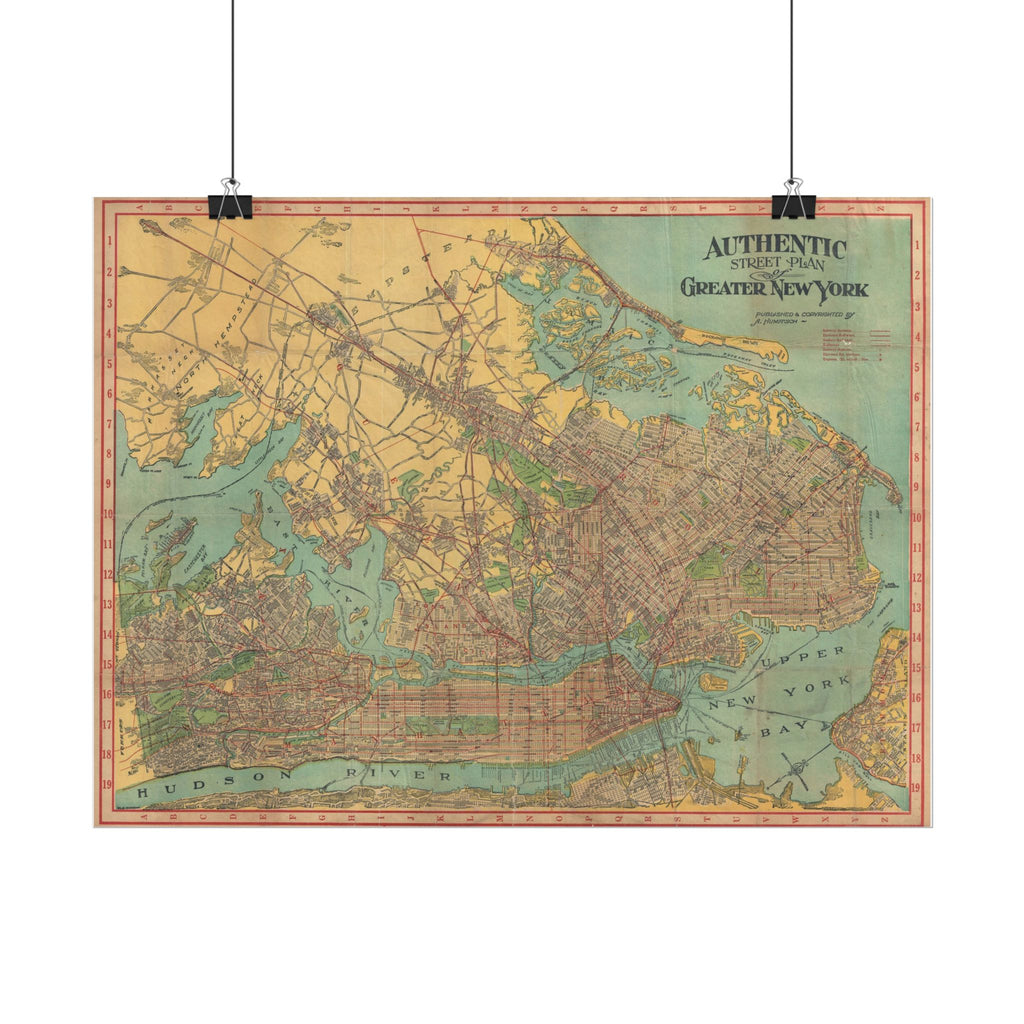 New York City, New York Historic Map (c. 1910) Rolled Poster | Antique City Map Wall Art