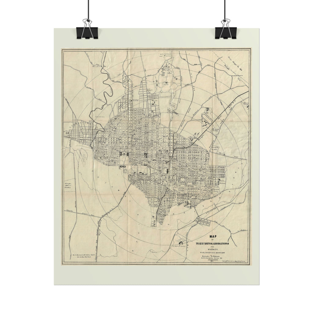 Washington DC (c. 1883) Historic City Map Rolled Poster | Vintage Map Wall Art