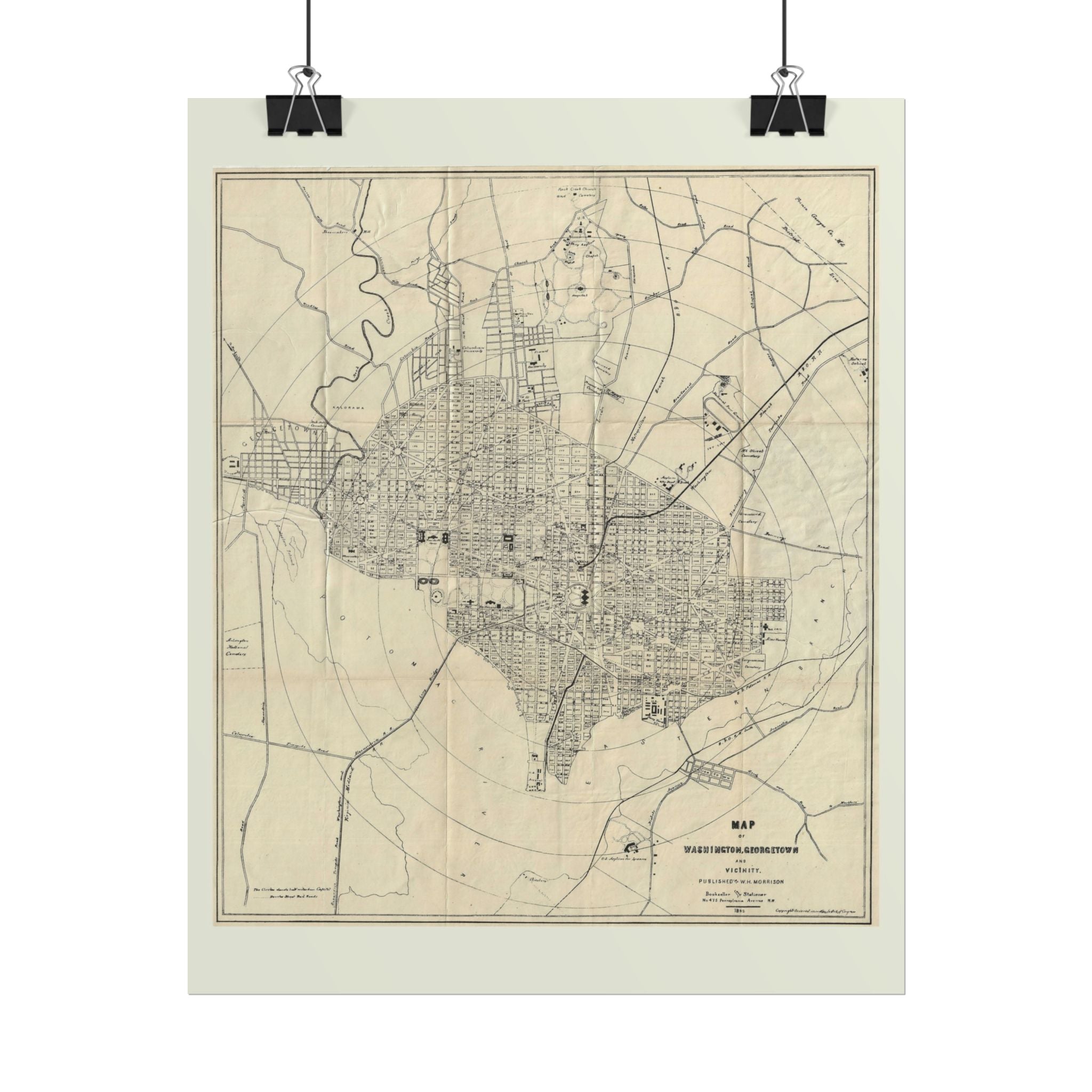 Washington DC (c. 1883) Historic City Map Rolled Poster | Vintage Map Wall Art