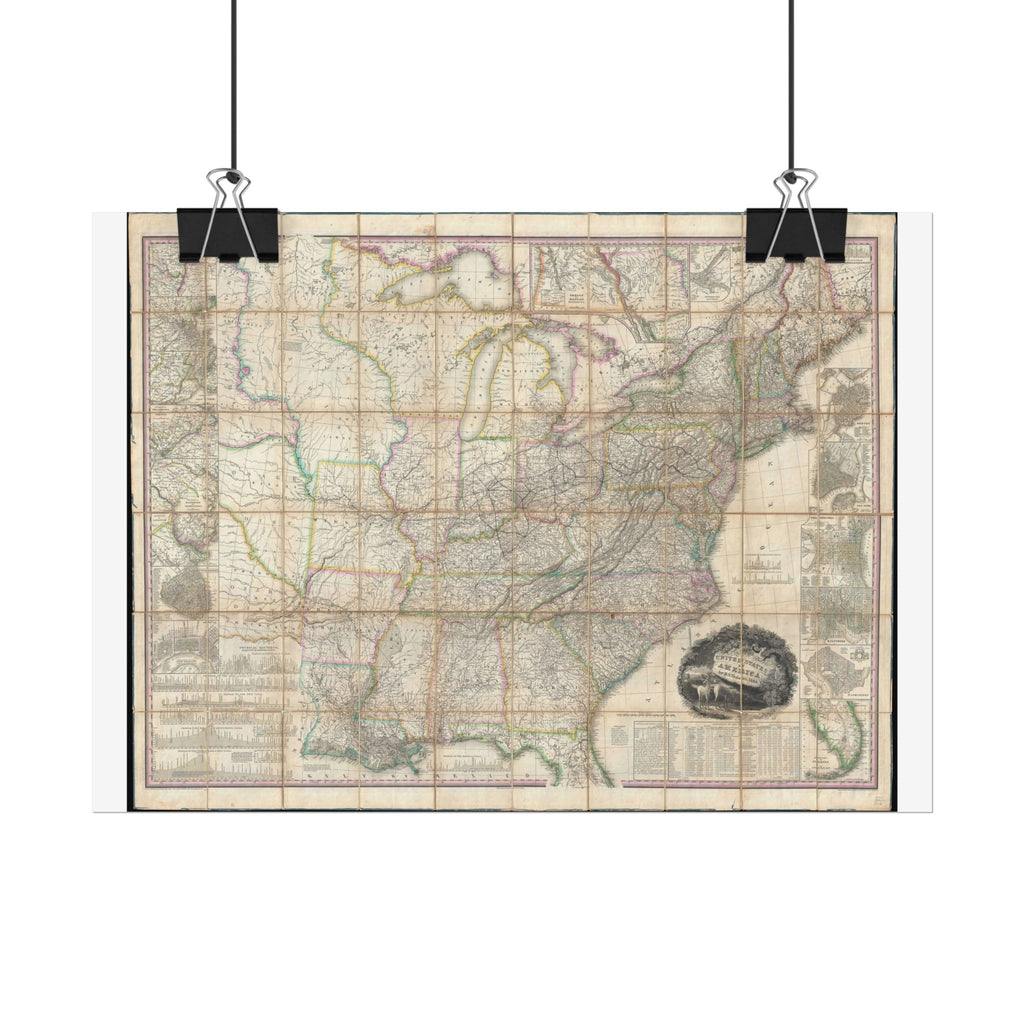 United States of America Historic Map (c. 1829) Rolled Poster | Vintage Map Wall Art