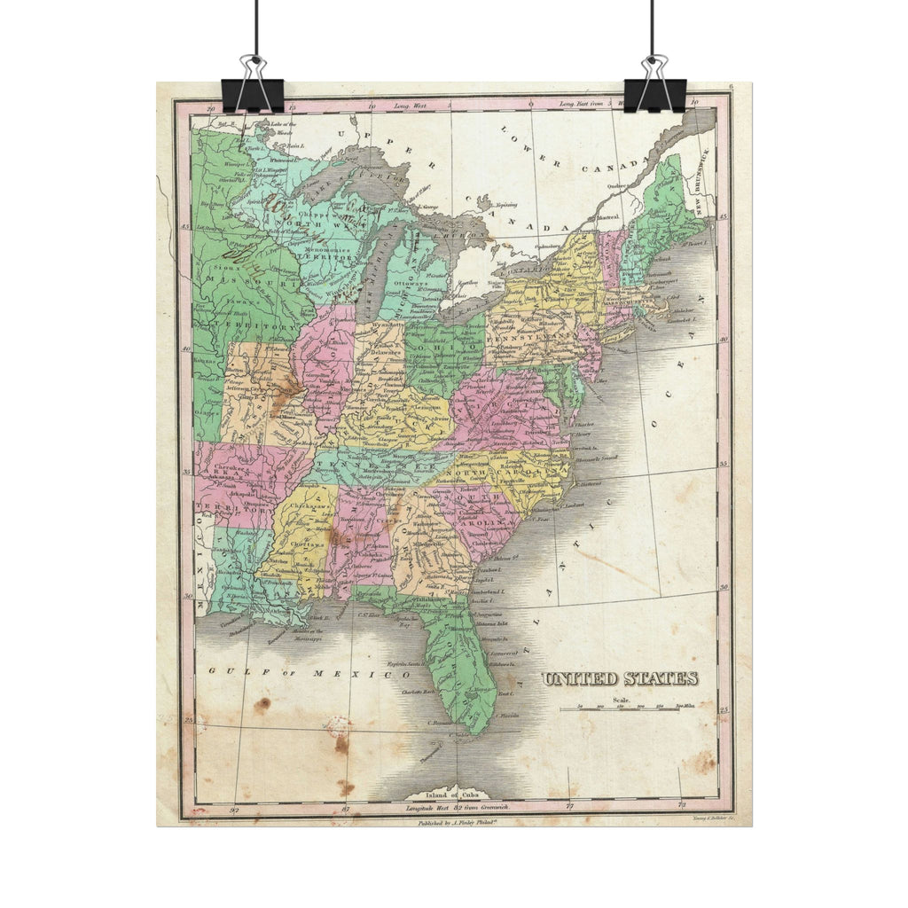 United States of America Historic Map (c. 1827) Rolled Poster | Vintage Map Wall Art
