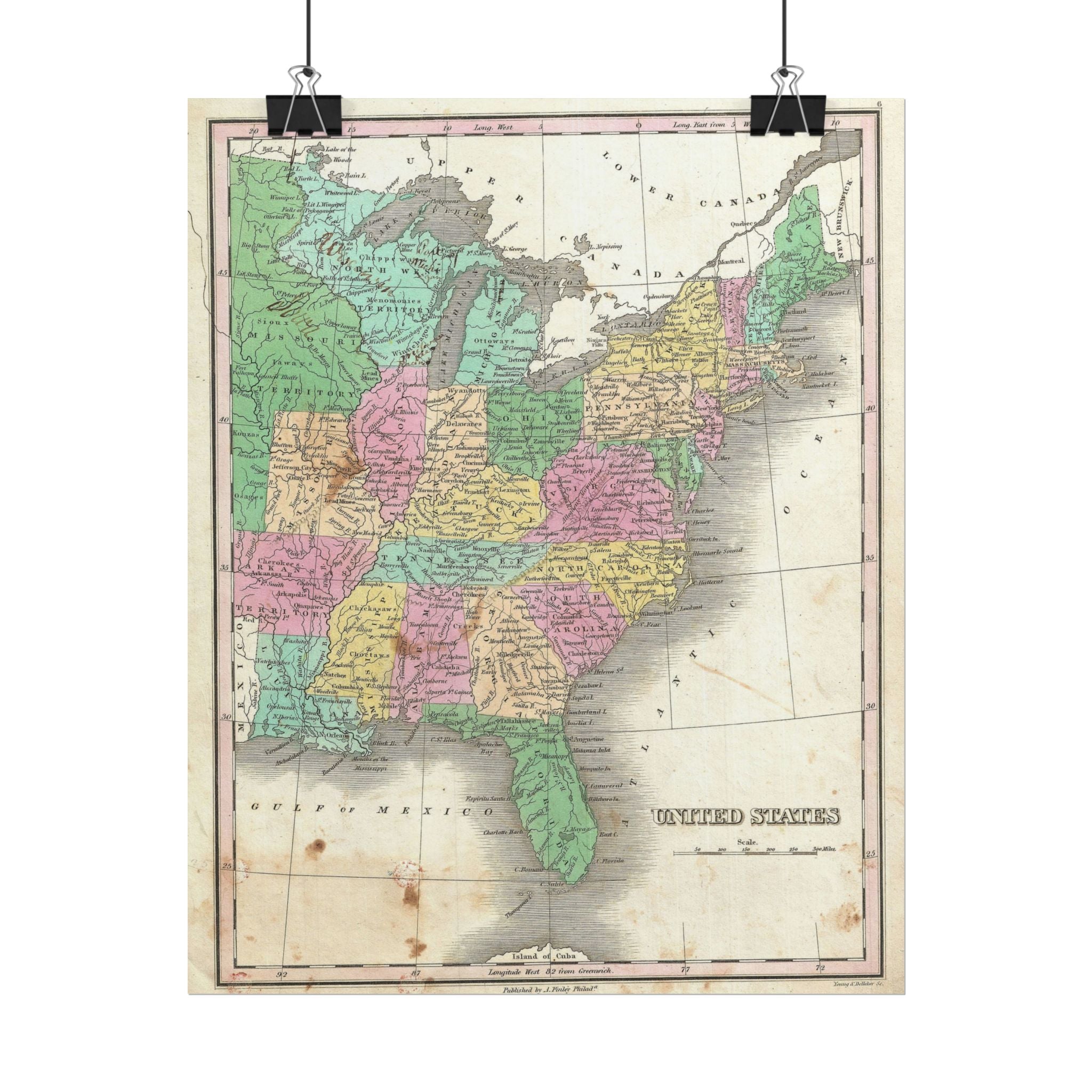 United States of America Historic Map (c. 1827) Rolled Poster | Vintage Map Wall Art