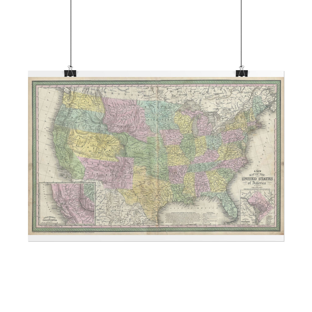 United States of America Historic Map (c. 1854) Rolled Poster | Vintage Map Wall Art
