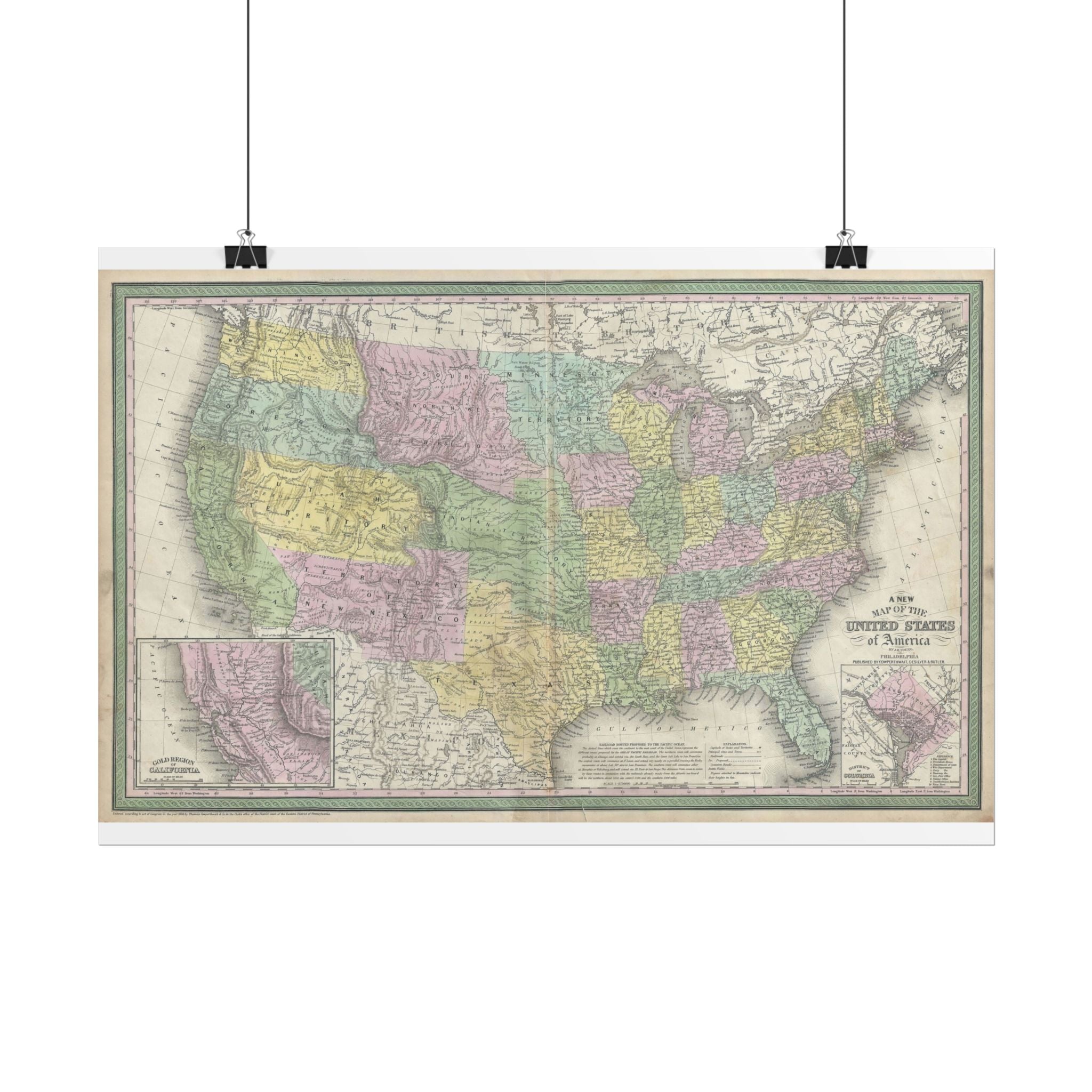United States of America Historic Map (c. 1854) Rolled Poster | Vintage Map Wall Art