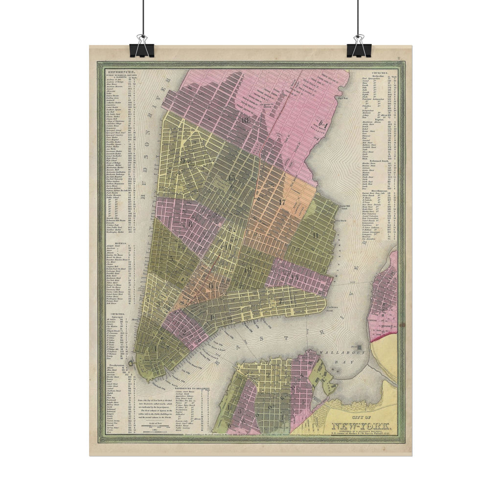 New York City (c. 1846) Historic City Map Rolled Poster | Vintage Map Wall Art