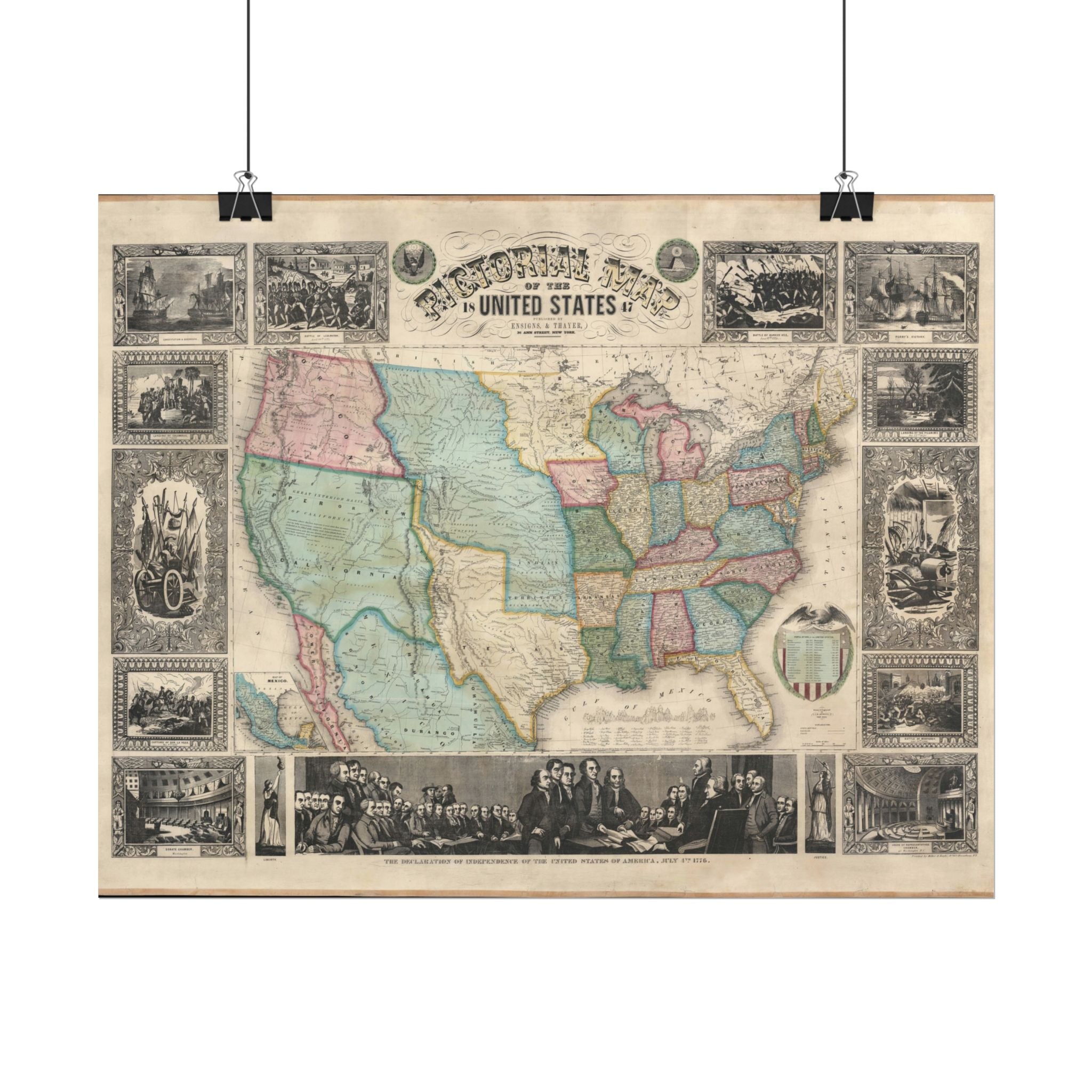 United States of America Historic Map (c. 1847) Rolled Poster | Vintage Map Wall Art