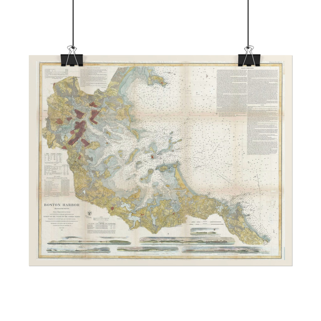 Boston Harbor (c. 1867) Historic City Map Rolled Poster | Antique Map Wall Art