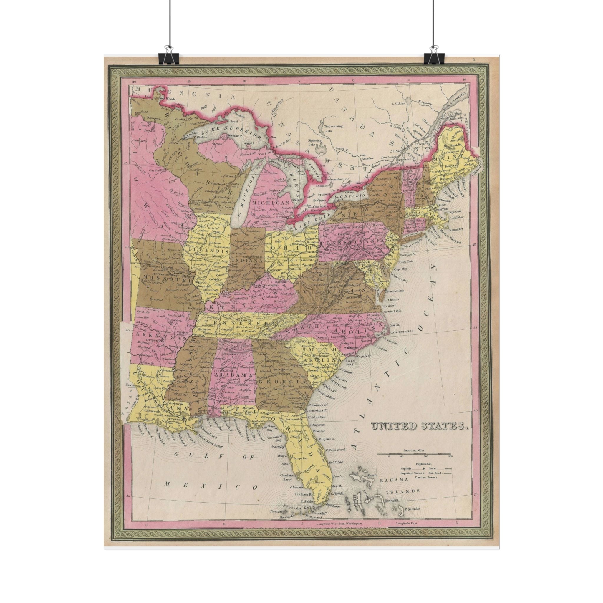 United States of America Historic Map (c. 1846) Rolled Poster | Vintage Map Wall Art
