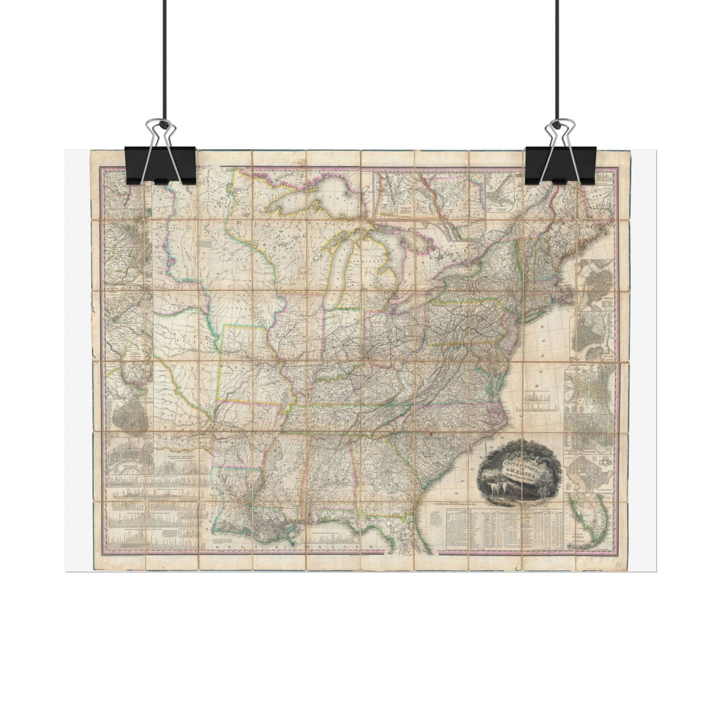 United States of America Historic Map (c. 1829) Rolled Poster | Vintage Map Wall Art