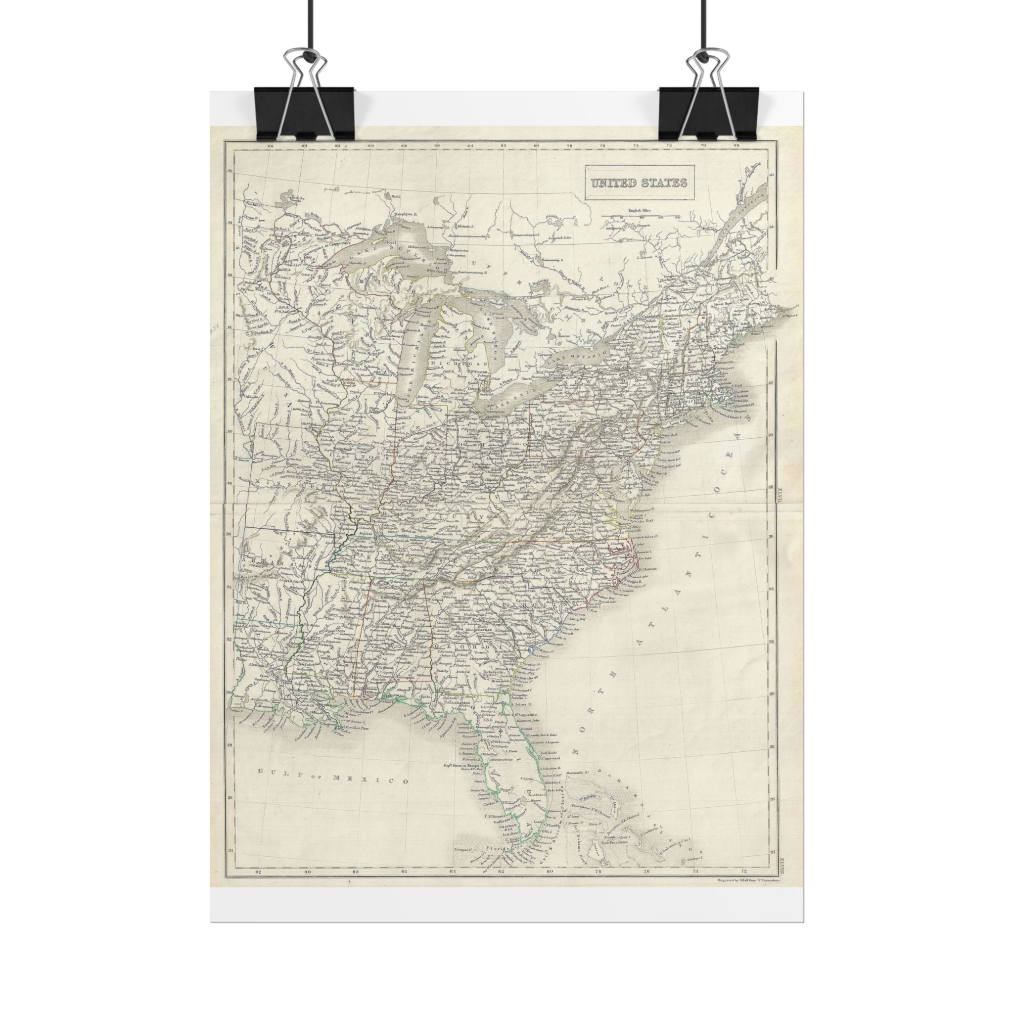United States of America Historic Map (c. 1844) Rolled Poster | Vintage Map Wall Art