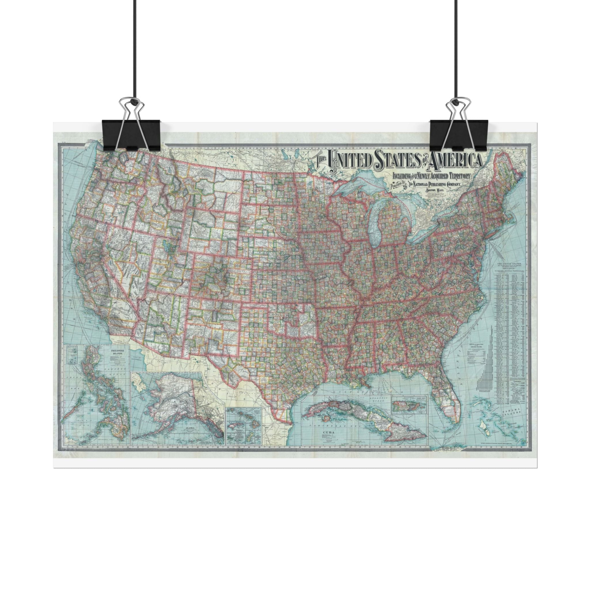 United States of America Historic Map (c. 1902) Rolled Poster | Vintage Map Wall Art