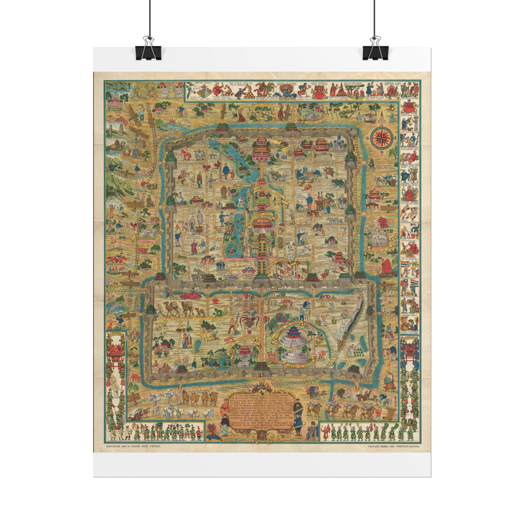 Beijing, China Historic City Map (c. 1936) Rolled Poster | Vintage Map Wall Art