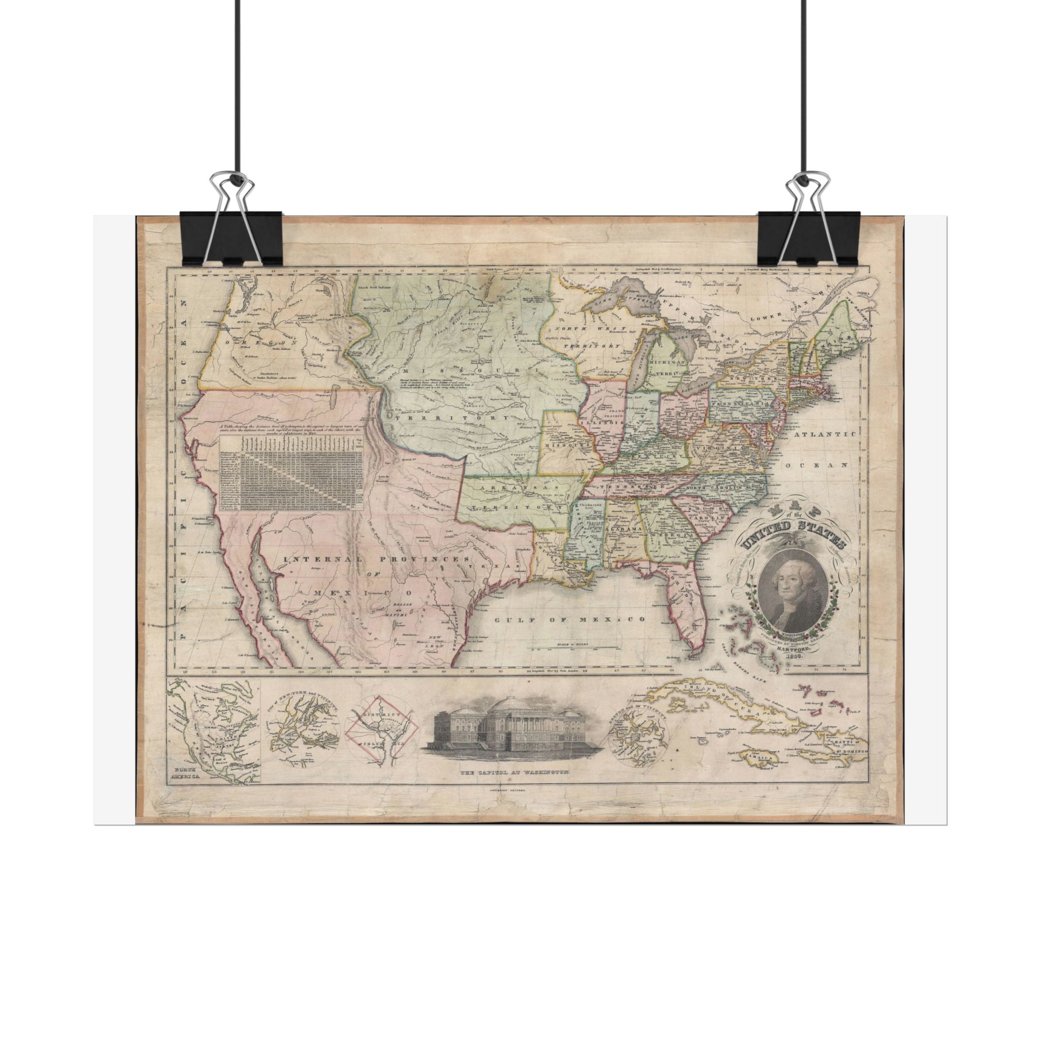 United States of America Historic Map (c. 1828) Rolled Poster | Vintage Map Wall Art